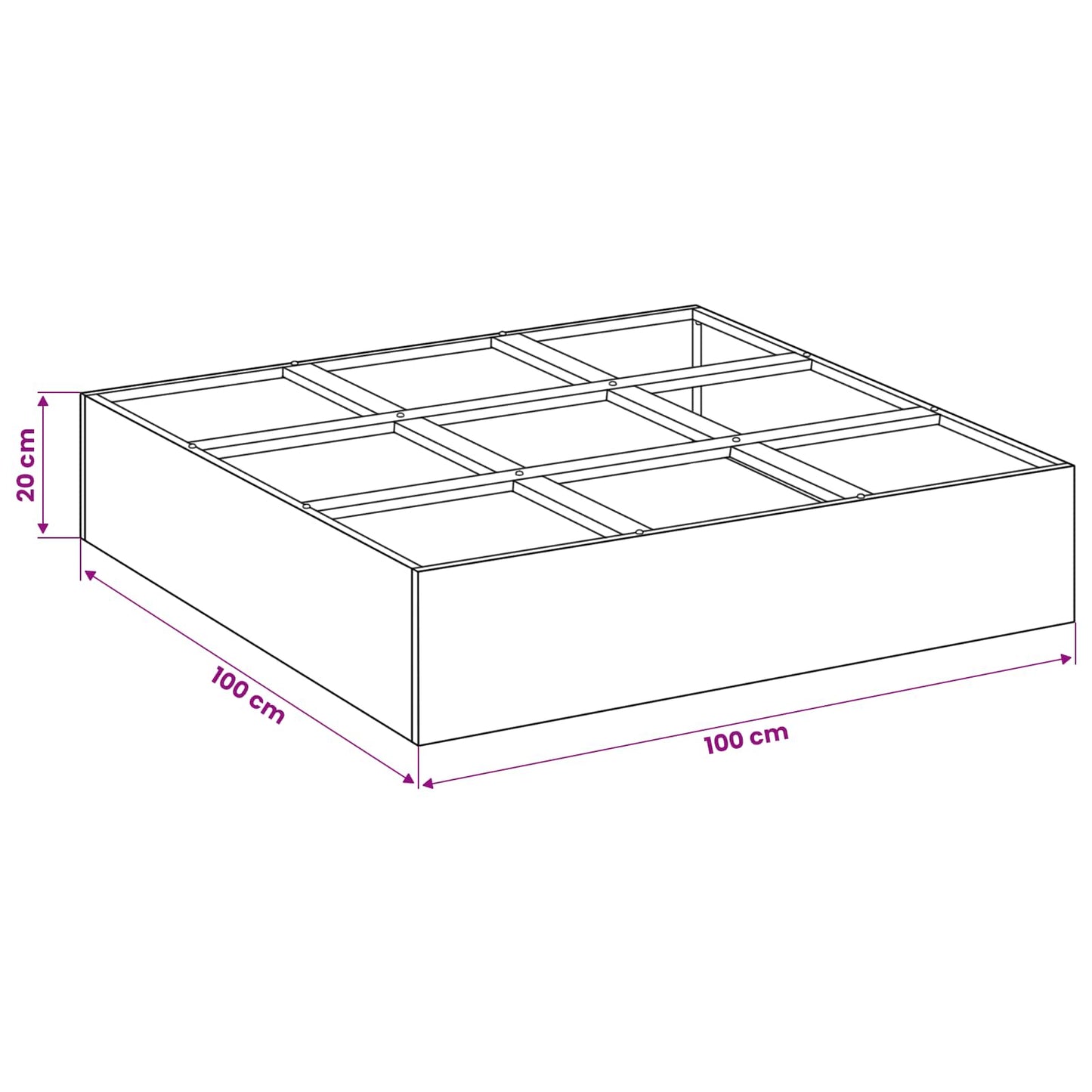 vidaXL Γλάστρα Κήπου Ασημί 100 x 100 x 20 cm Ανοξείδωτο Ατσάλι