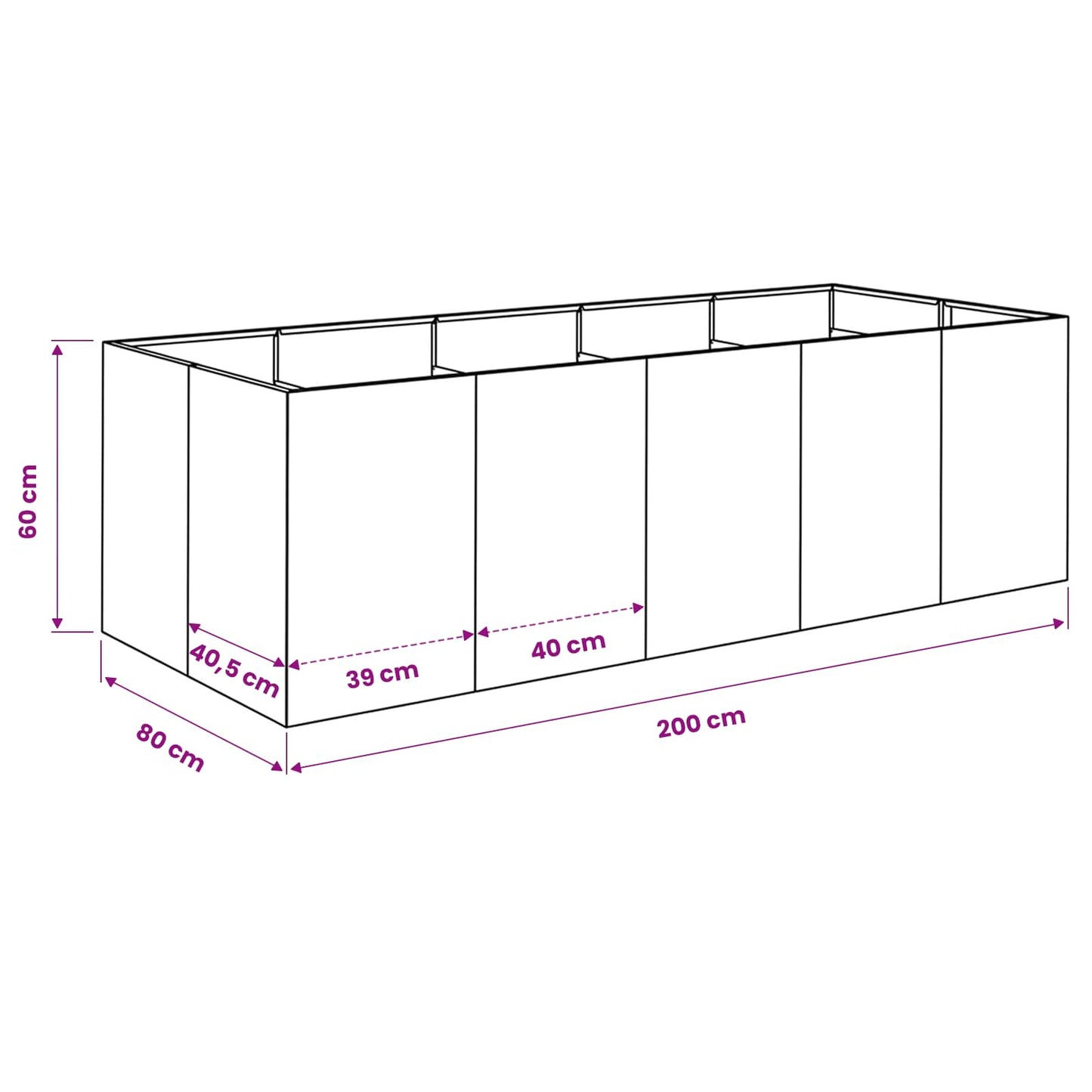 vidaXL Γλάστρα Κήπου Λευκό 200 x 80 x 60 εκ Ψυχρής έλασης χάλυβας