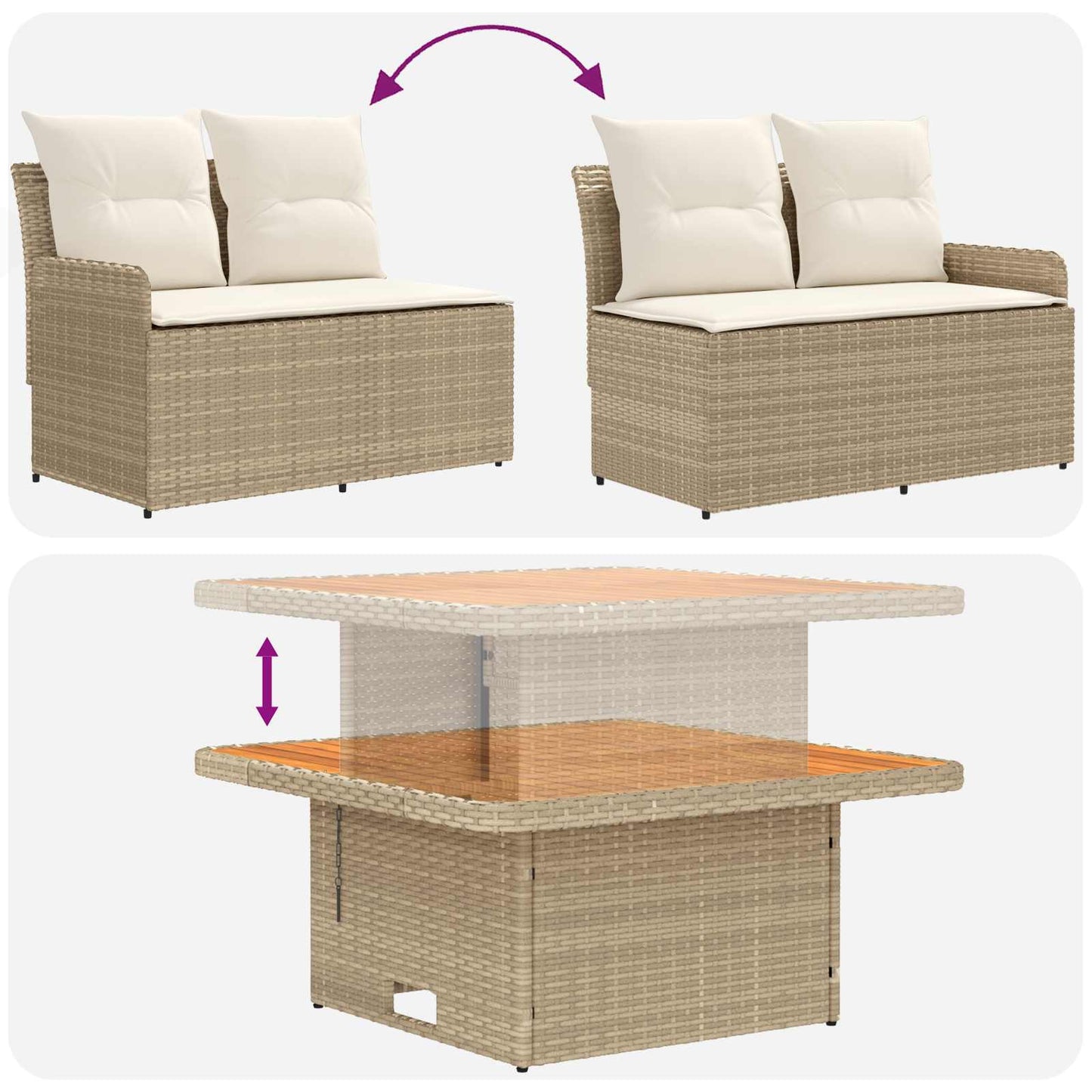 vidaXL Σύνολα επίπλων με μαξιλάρι 7 pcs Μπεζ και Κρέμα Ράτα PE
