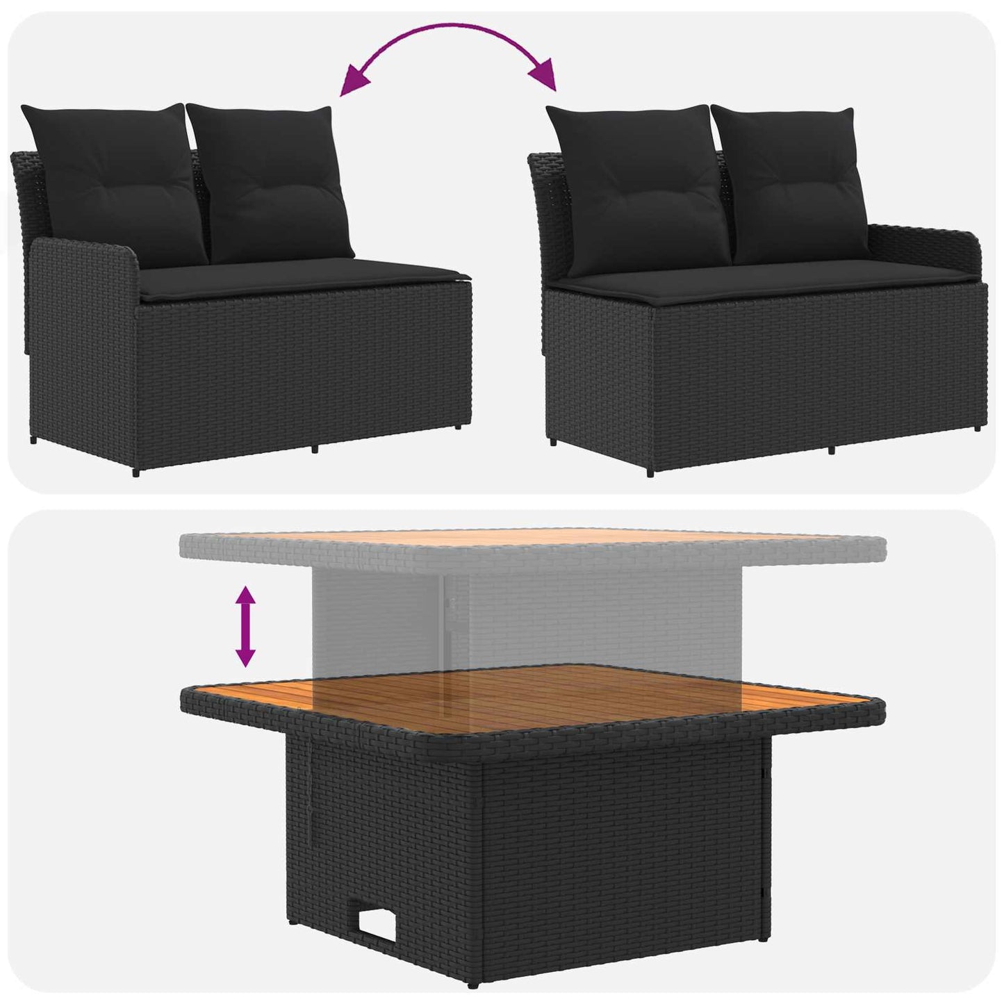 vidaXL Σύνολα επίπλων με μαξιλάρι 5 pcs Μαύρο Ράτα PE
