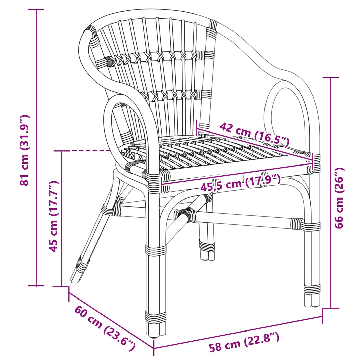 vidaXL Στοιβαζόμενη Καρέκλα Φυσικό 58 x 60 x 81 cm Ρατάν