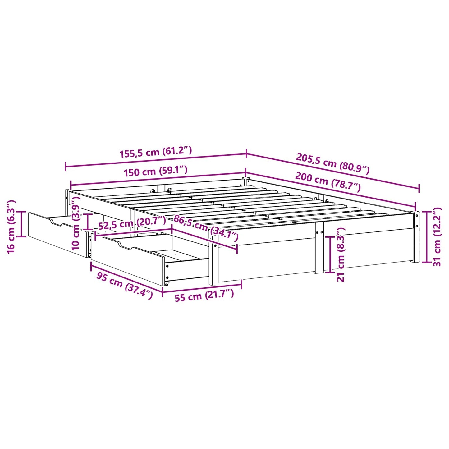 vidaXL Σκελετός Κρεβατιού Κερωτό καφέ 150 x 200 cm Στερεό ξύλο πεύκου