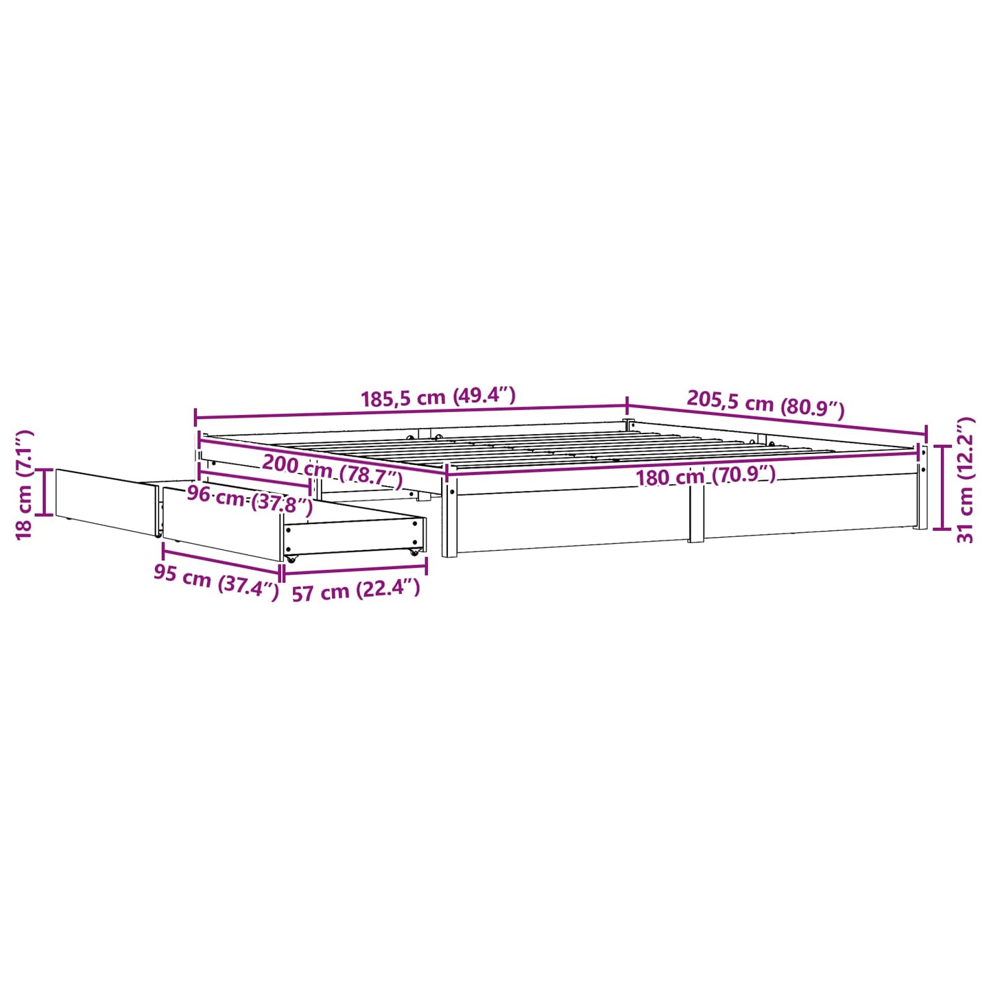 vidaXL Σκελετός Κρεβατιού Κερωτό καφέ 180 x 200 cm Στερεό ξύλο πεύκου