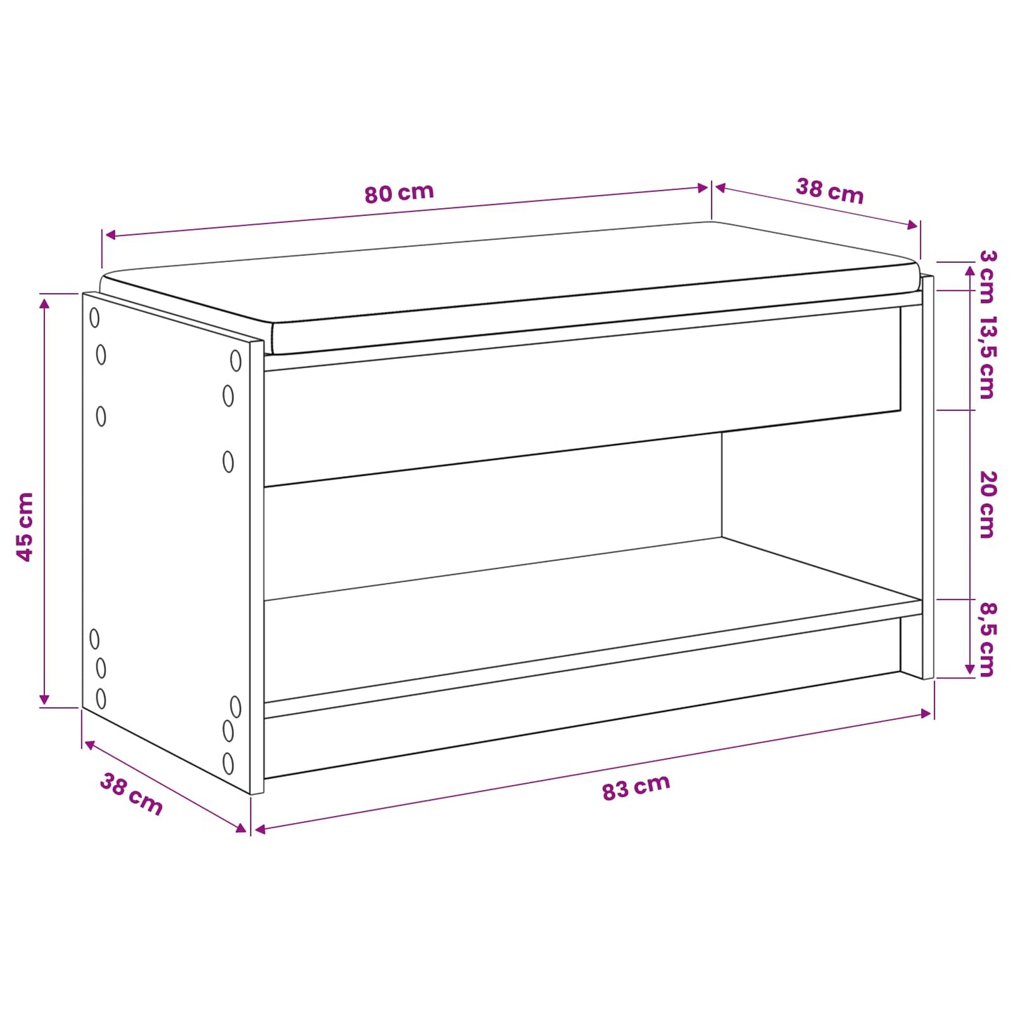 vidaXL Πάγκος Παπουτσιών με Μαξιλάρι Artisan Δρυς 83 x 38 x 45 εκ