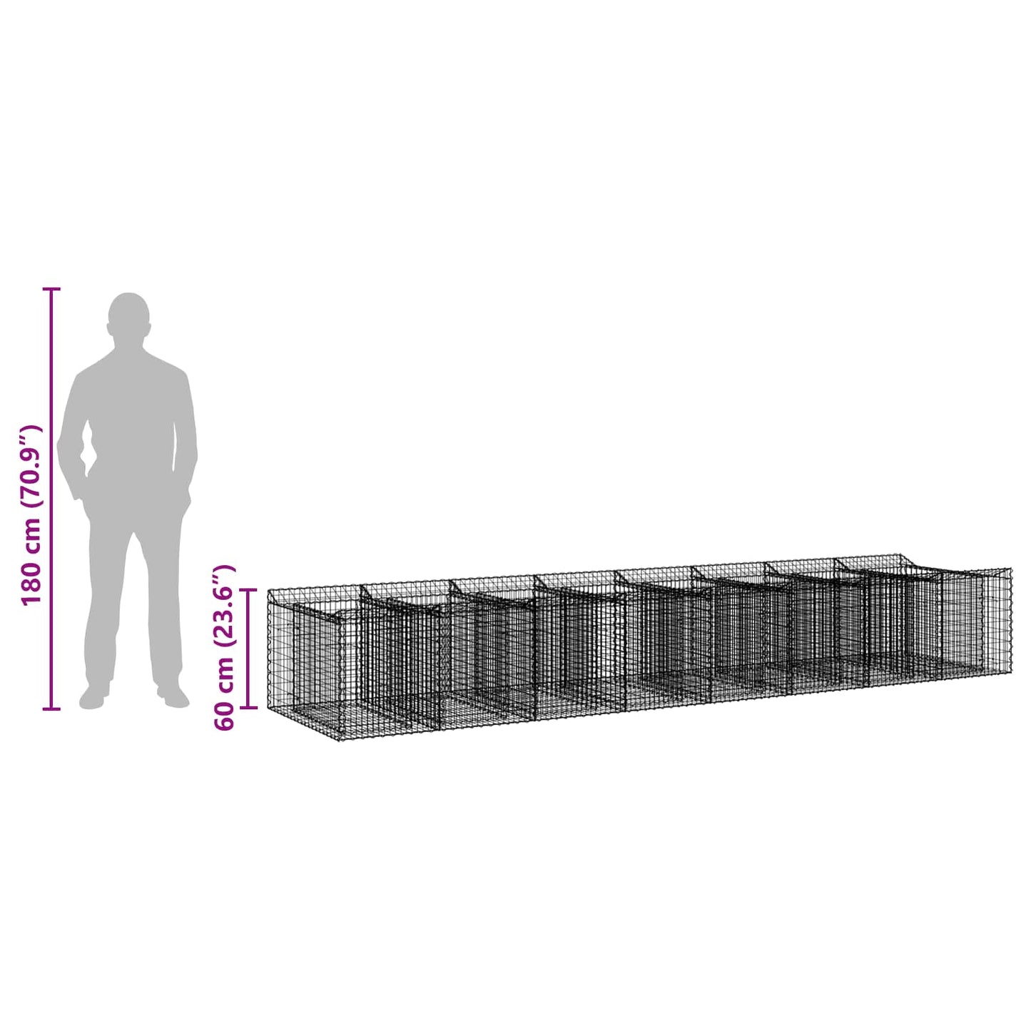 vidaXL Ανασηκωμένο κρεβάτι gabion 3 τμχ. 400 x 100 x 60 εκ Ασημί