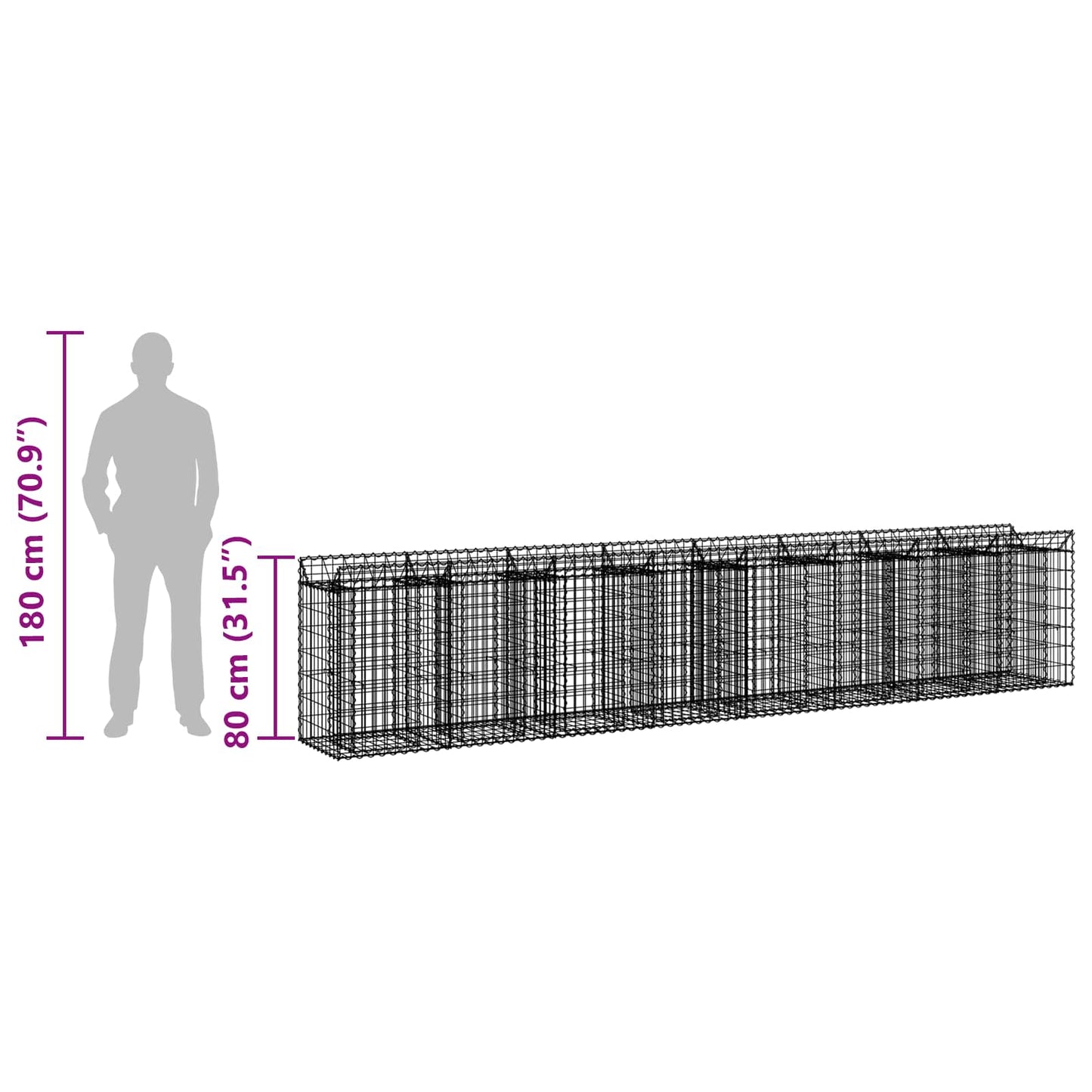 vidaXL Ανασηκωμένο κρεβάτι gabion 3 τμχ. 400 x 50 x 80 εκ Ασημί