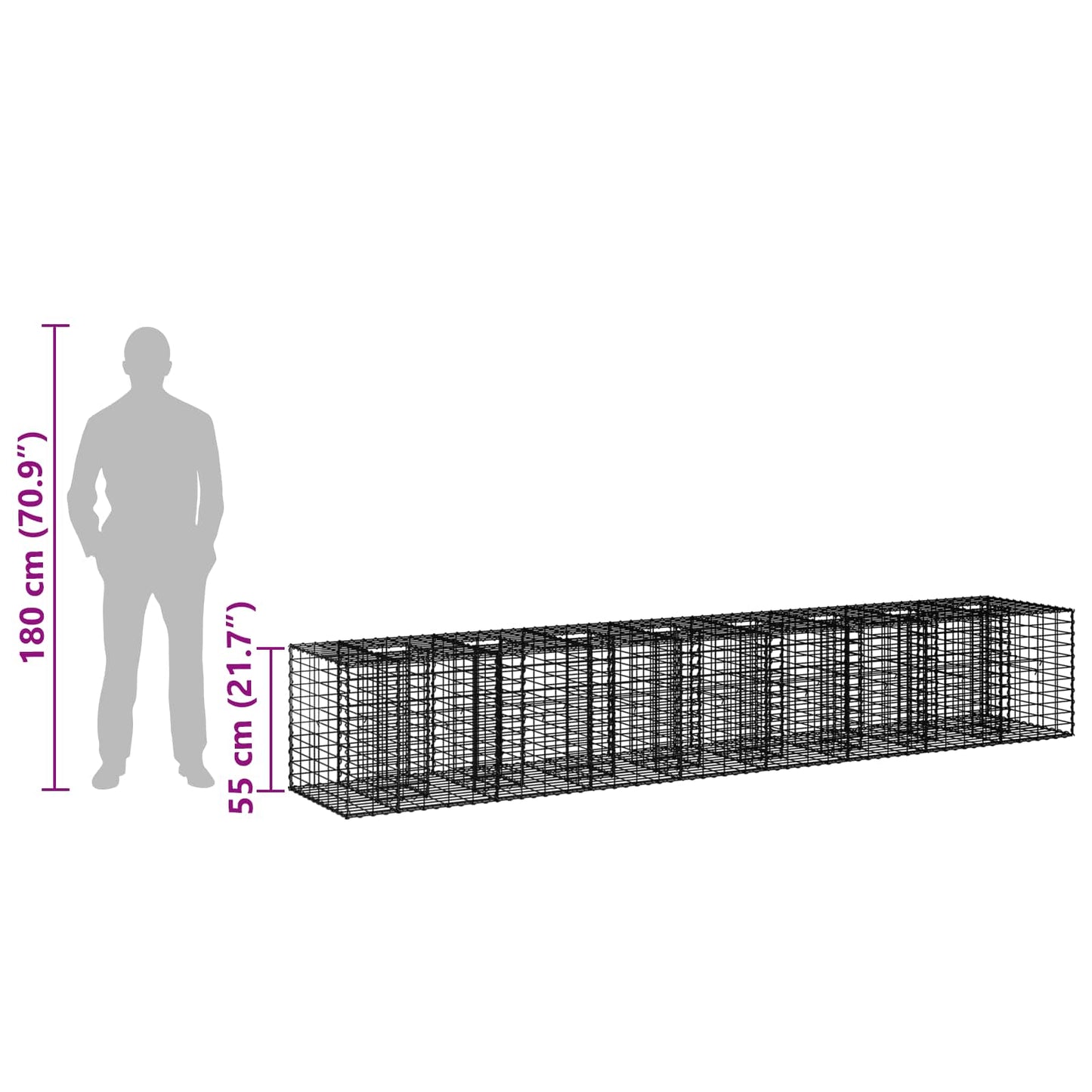 vidaXL Ανασηκωμένο κρεβάτι gabion 2 τμχ. 340 x 60 x 55 εκ Ασημί