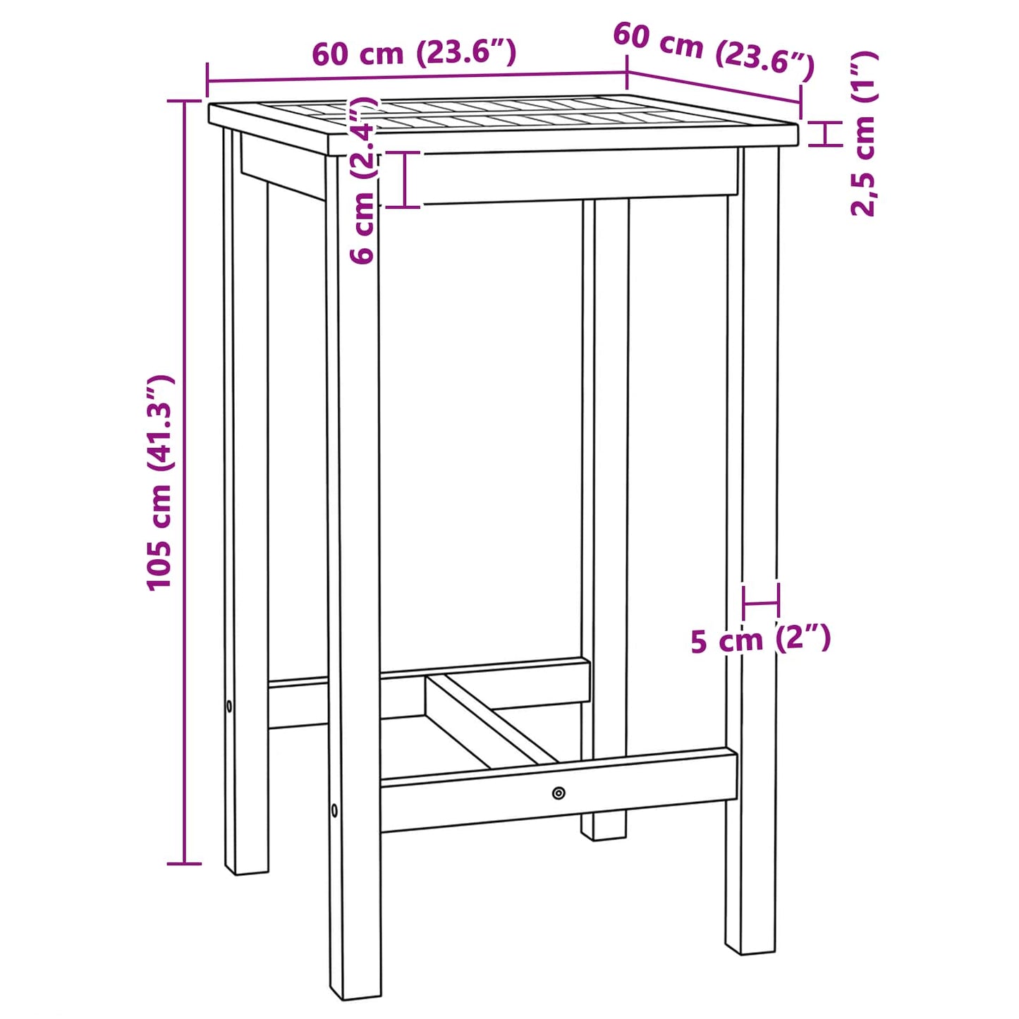 vidaXL Τραπέζι μπαρ Φυσικό 60 x 60 x 105 cm Στερεό Τίκ
