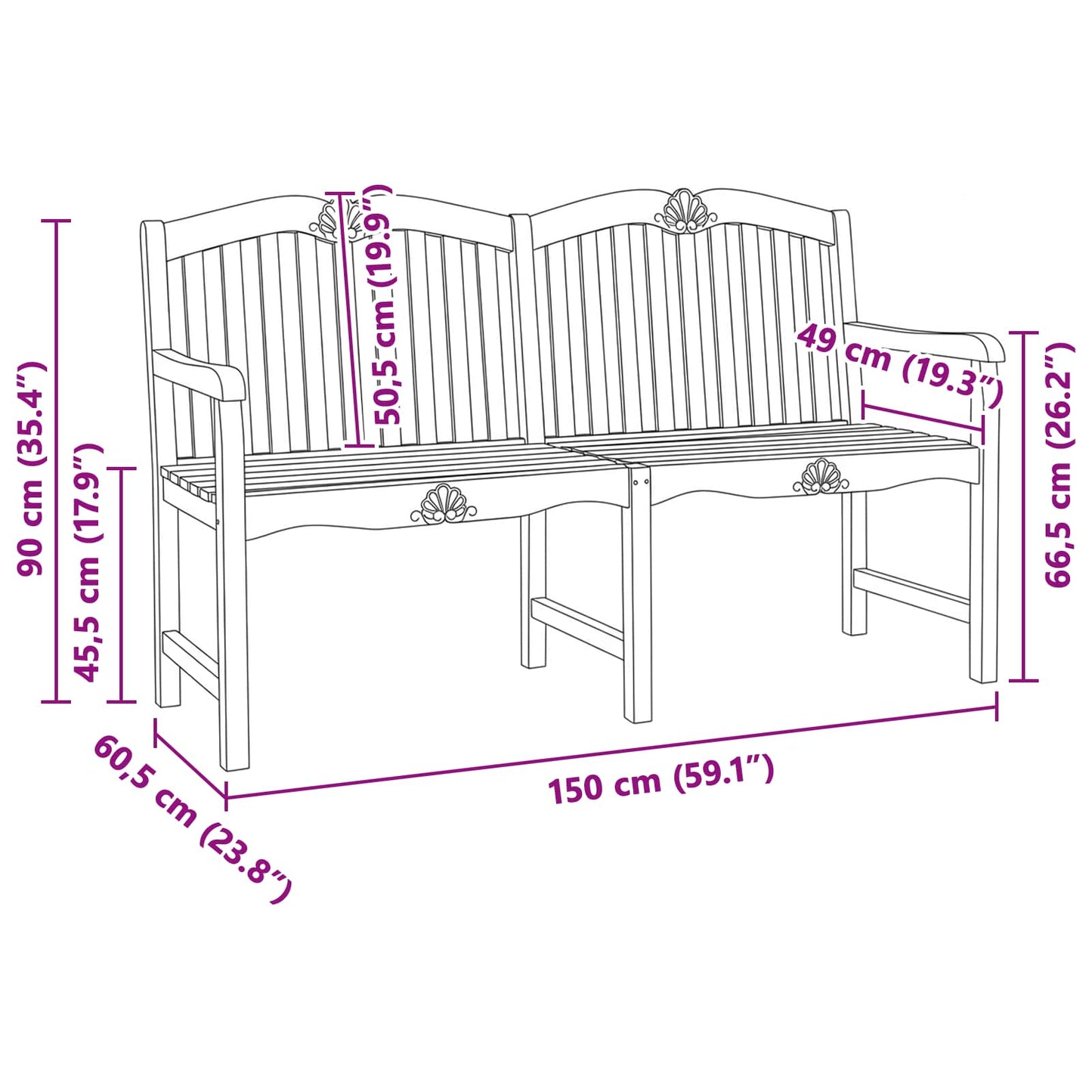 vidaXL Χειροποίητη Ροζ Παγκάκι 150 x 60,5 x 95 εκ Στερεό Ξύλο Τίκ