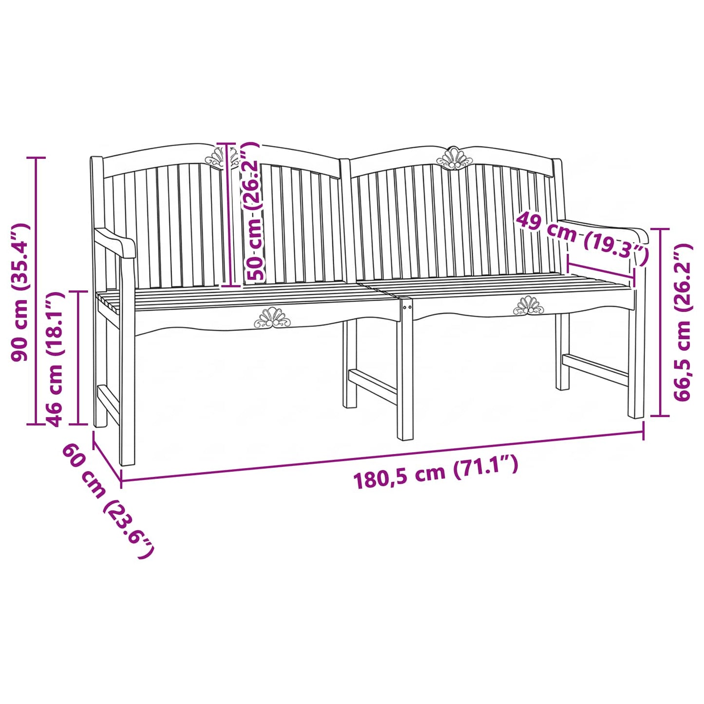 vidaXL Χειροποίητη Ροζ Παγκάκι Φυσικό 180,5 x 60 x 96 εκ
