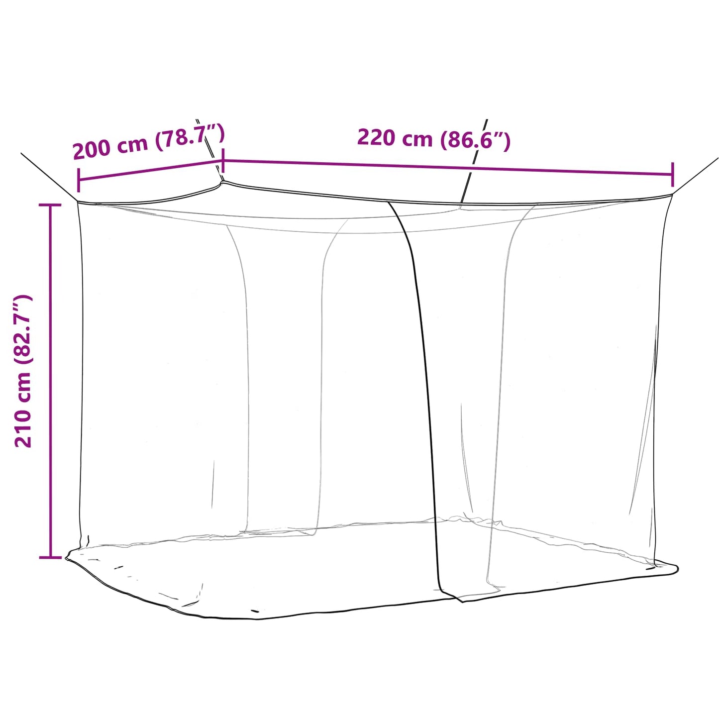 vidaXL Δίχτυ κουνουπιών για κρεβάτι 156 mesh Μαύρο 220 x 200 x 210 εκ