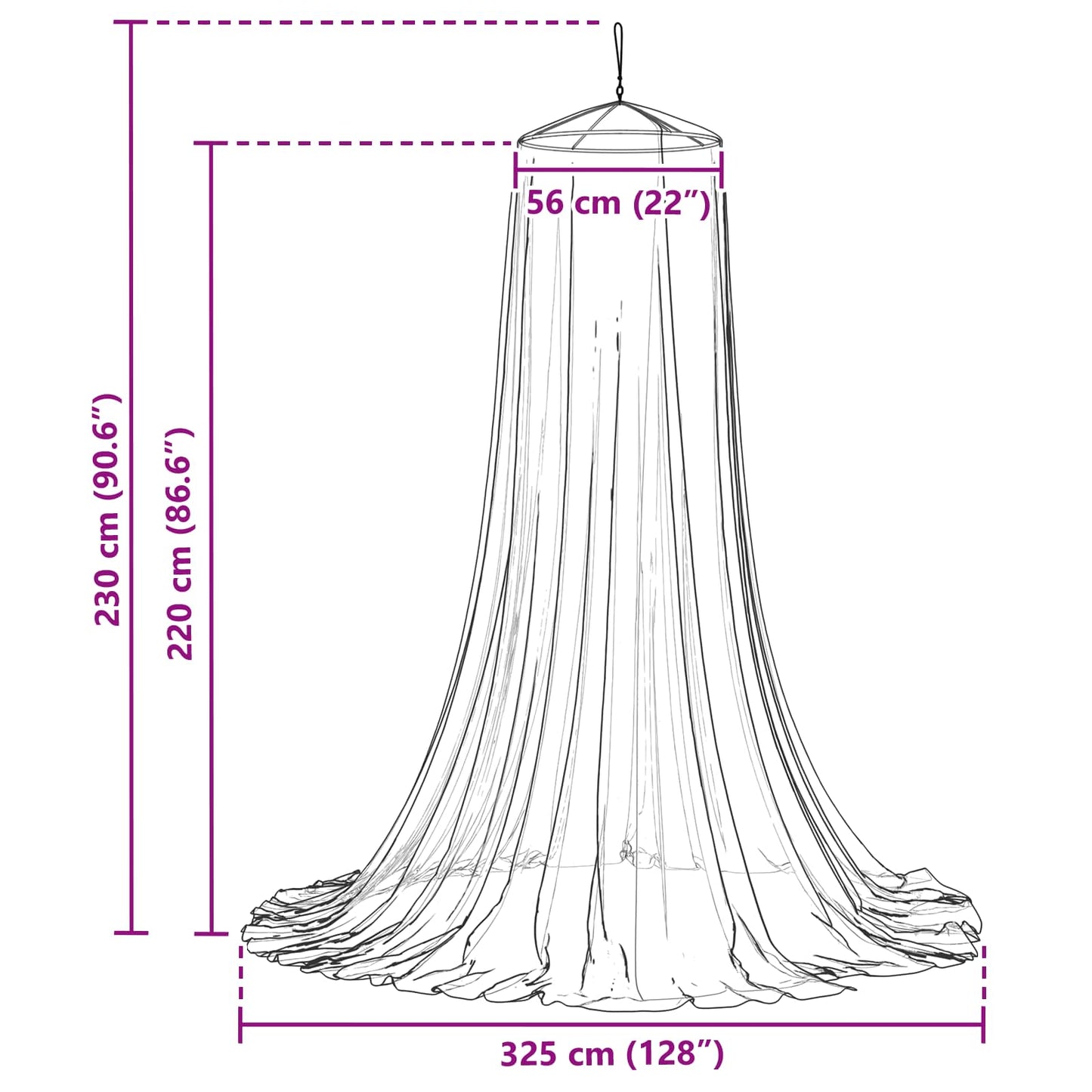 vidaXL Δίχτυ κουνουπιών για κρεβάτι 3 τμχ. 156 mesh Μαύρο ⌀56 x 220 εκ