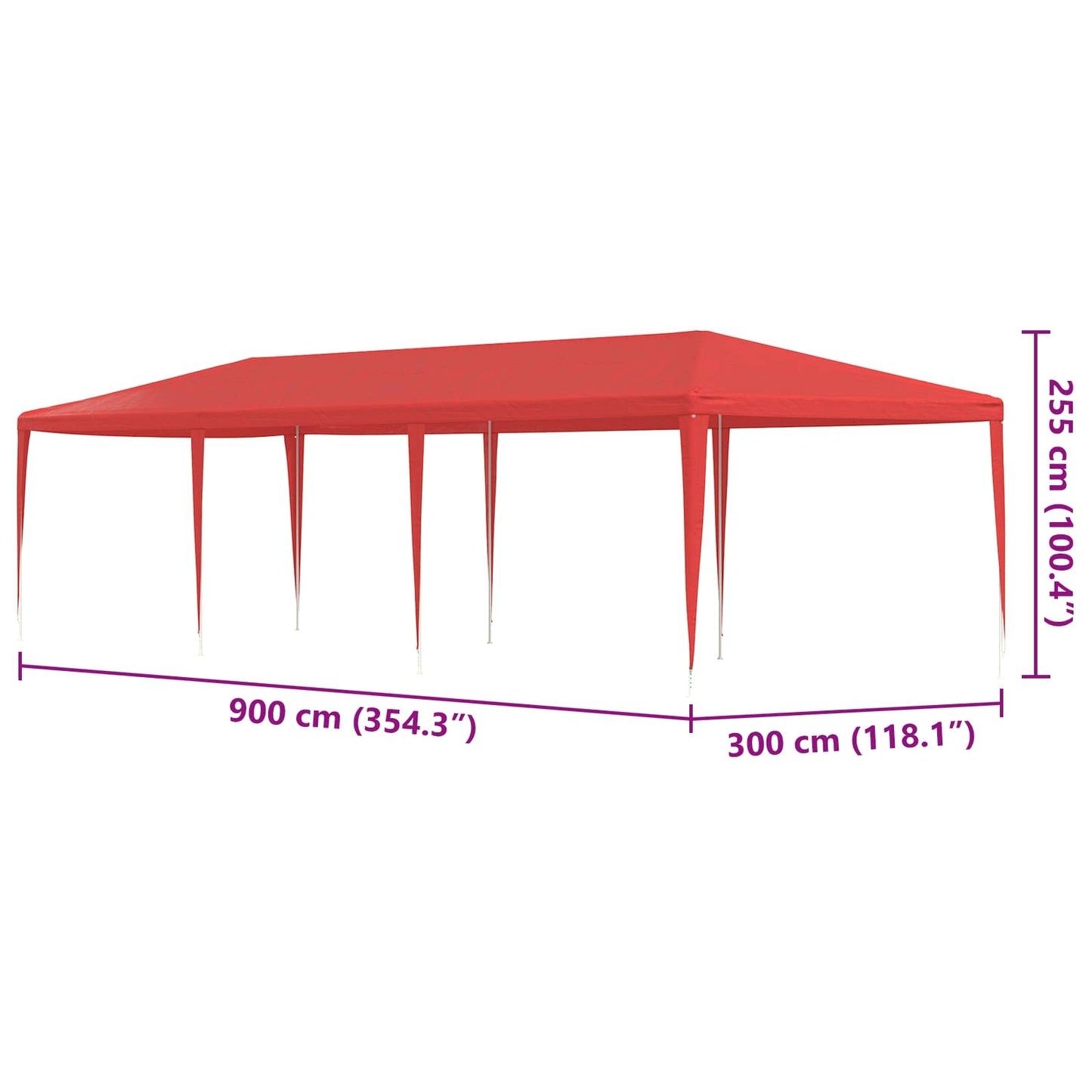 vidaXL Σκηνή Πάρτυ Κόκκινο 900 x 300 x 255 εκ