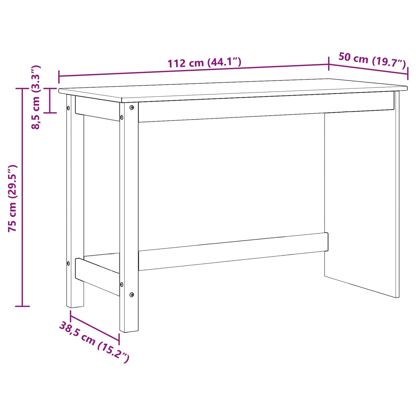 vidaXL Γραφείο Καφέ 112 x 50 x 75 εκ. Στερεό ξύλο πεύκου