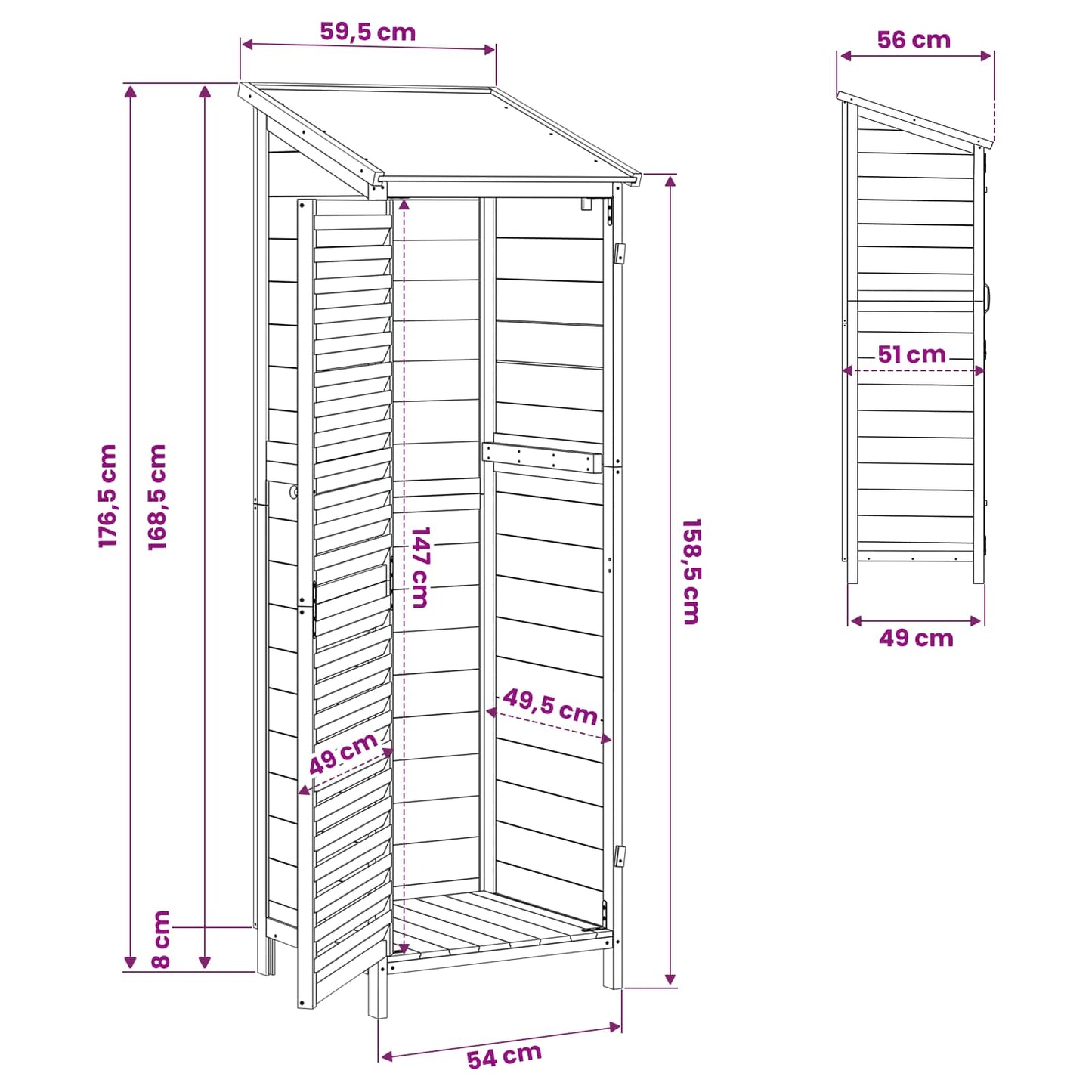 vidaXL Αποθήκη Κήπου Φυσικό 59 x 56 x 176 εκ Στερεό Ξύλο Πεύκου