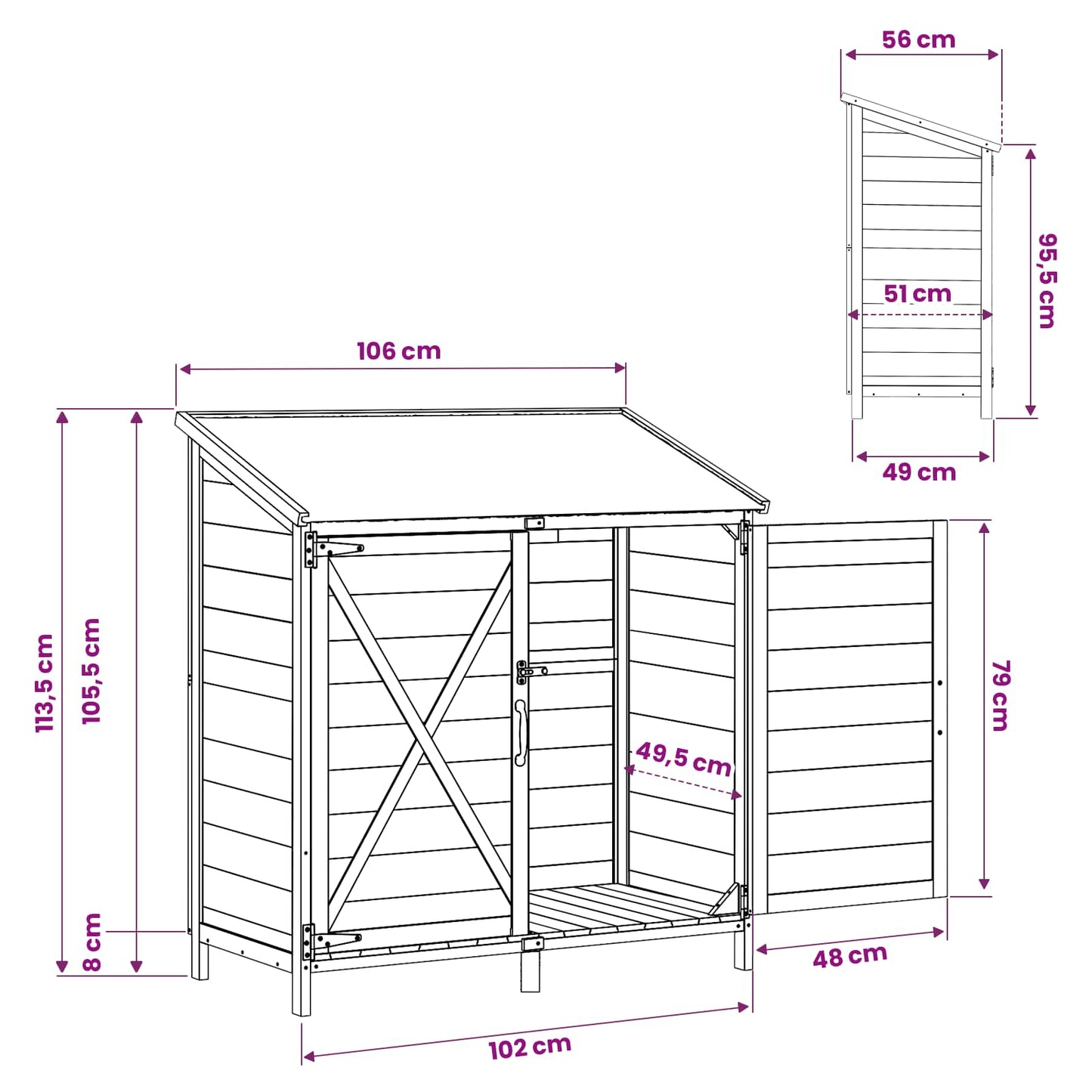 vidaXL Αποθήκη Κήπου Λευκό 106 x 56 x 113,5 εκ Στερεό Ξύλο Πεύκου