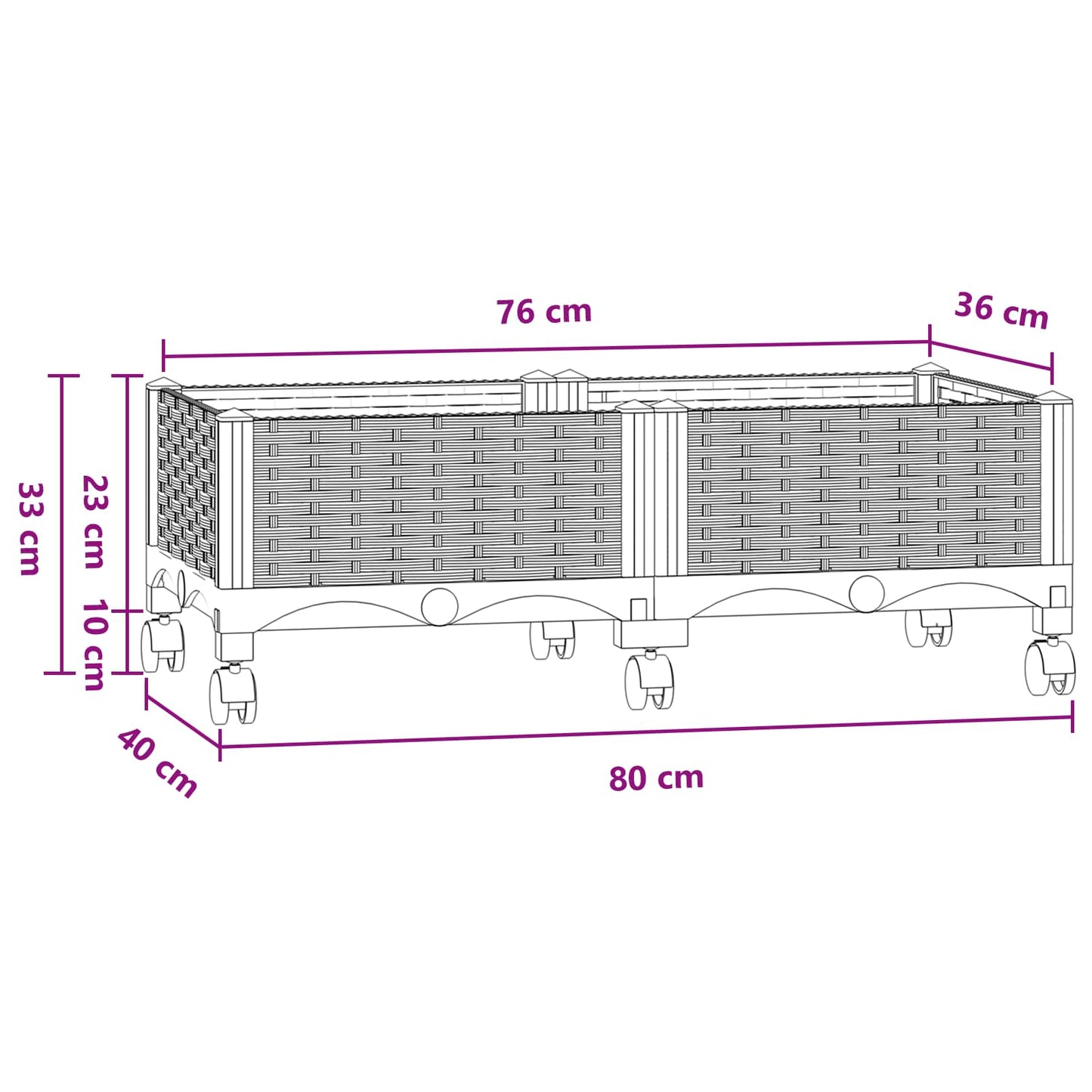 vidaXL Κήπος Γλαστράκι με Ροδάκια Μπλε Γκρι 80 x 40 x 33 cm PP