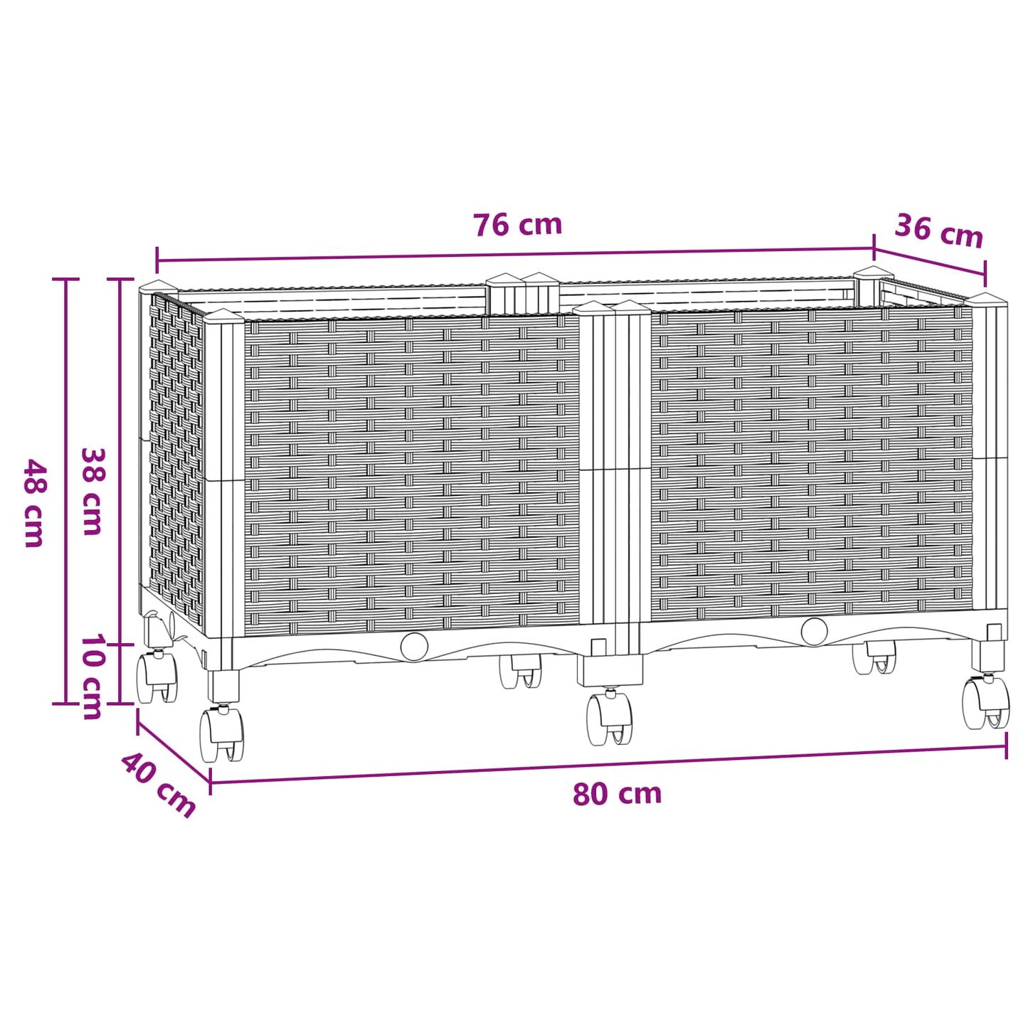 vidaXL Κήπος Γλαστράκι με Ροδάκια Μπλε Γκρι 80 x 40 x 48 cm PP