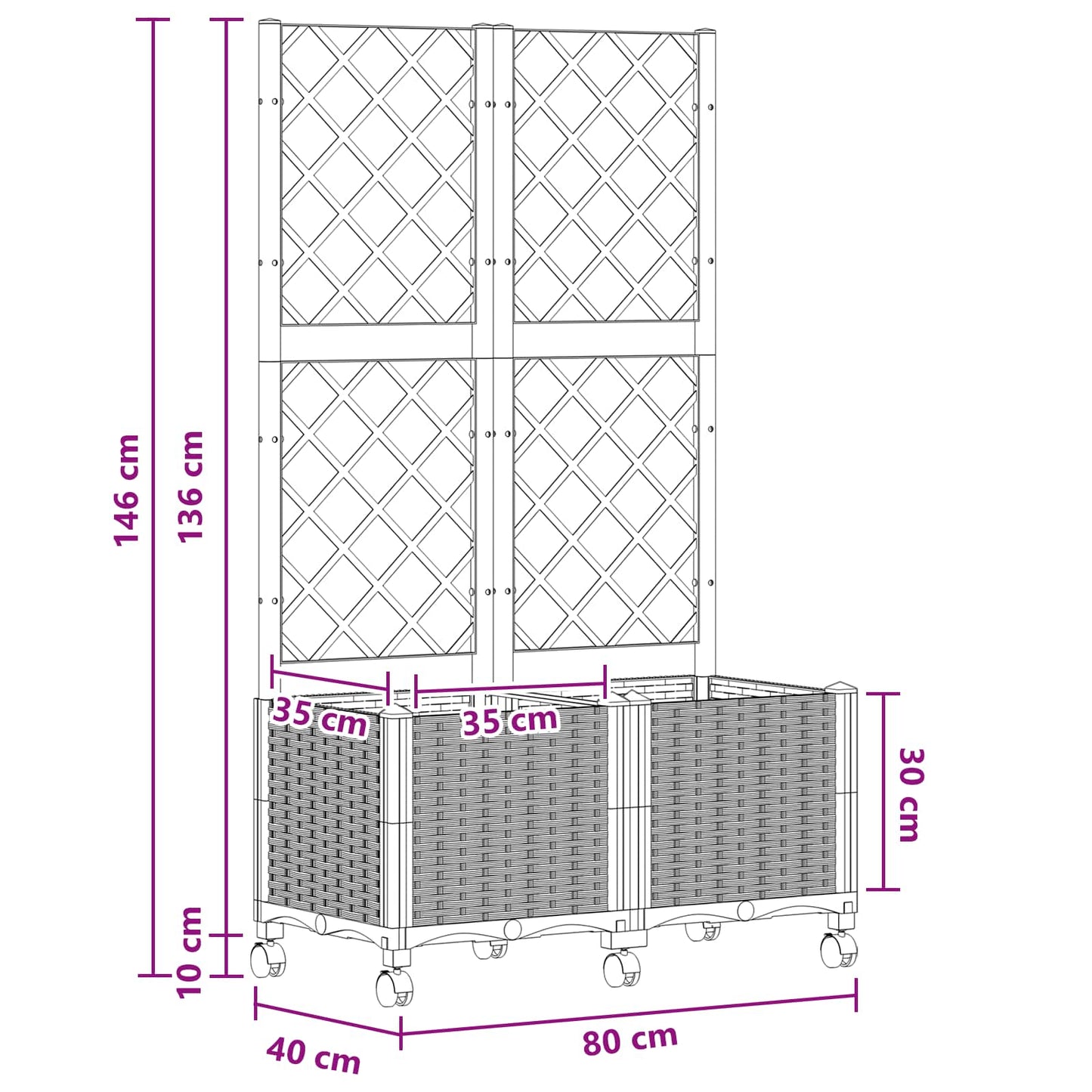 vidaXL Γλάστρα κήπου με πέργκολα & τροχούς Καφέ 80 x 40 x 146 εκ PP