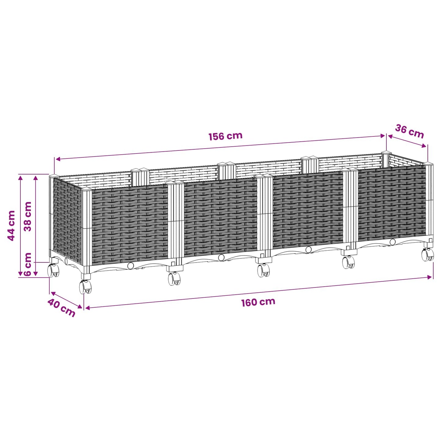 vidaXL Κήπος Γλαστράκι με Ροδάκια Καφέ 160 x 40 x 44 εκ PP