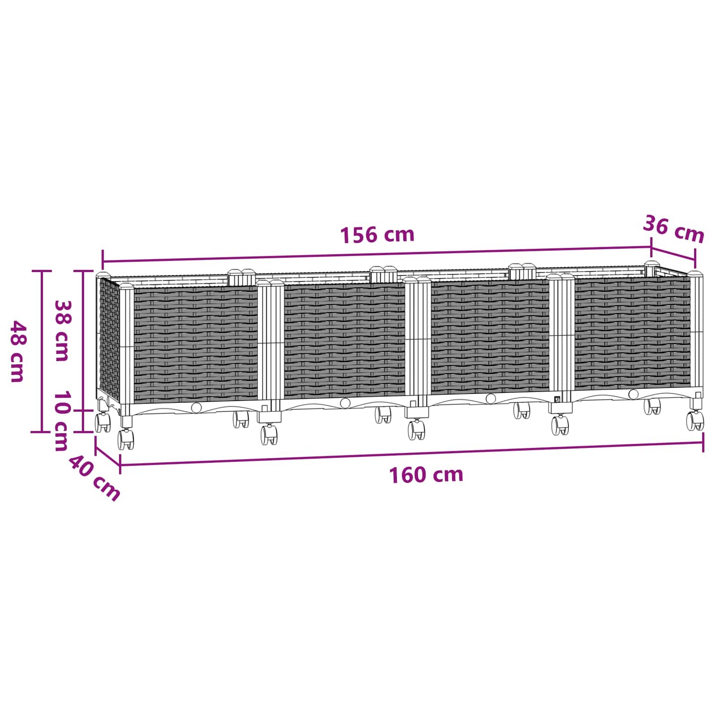vidaXL Κήπος Γλαστράκι με Ροδάκια Μπλε Γκρι 160 x 40 x 48 cm PP