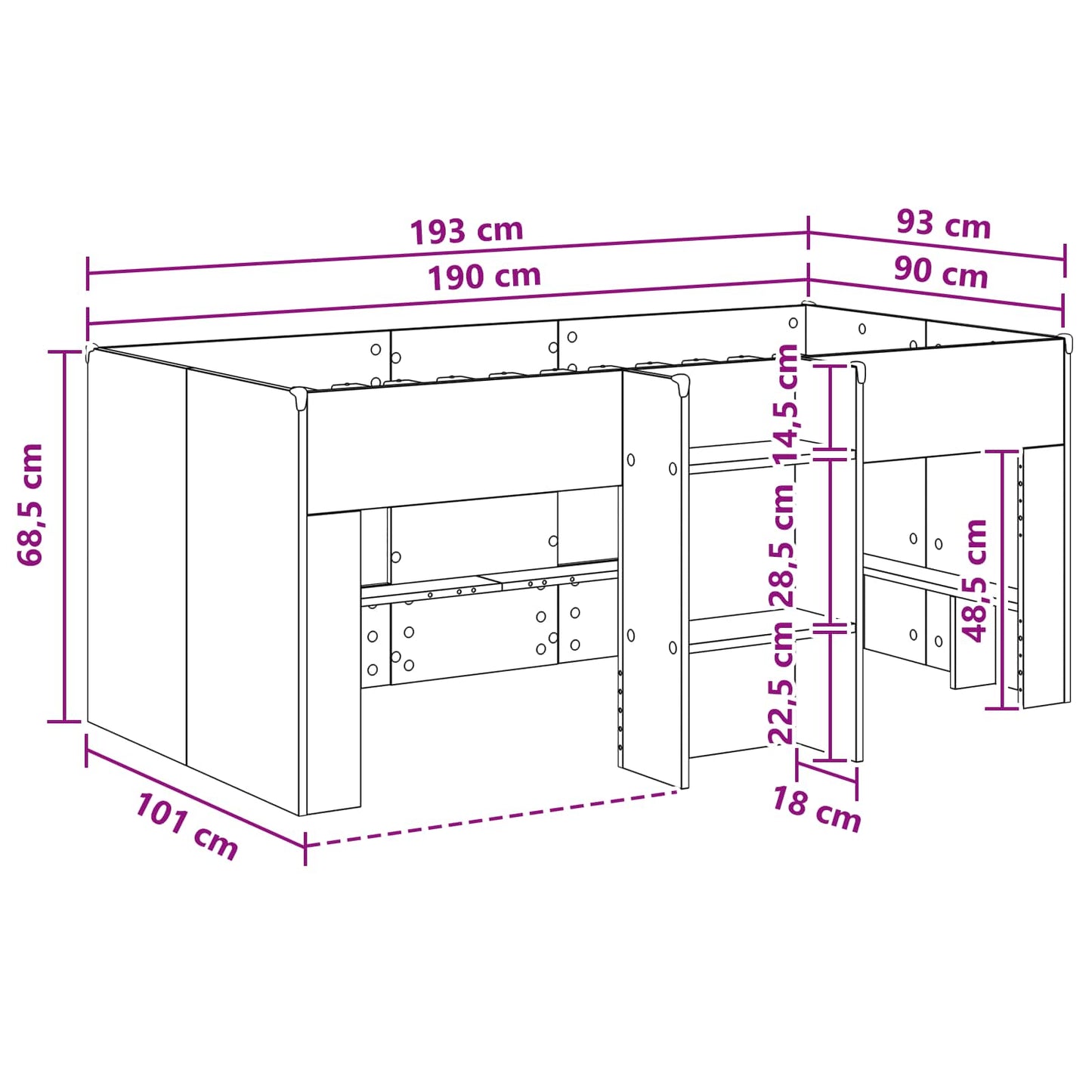 vidaXL Κρεβάτι Υψηλού Στυλ για Παιδιά 2 pcs Sonoma Δρυς 90 x 190 cm