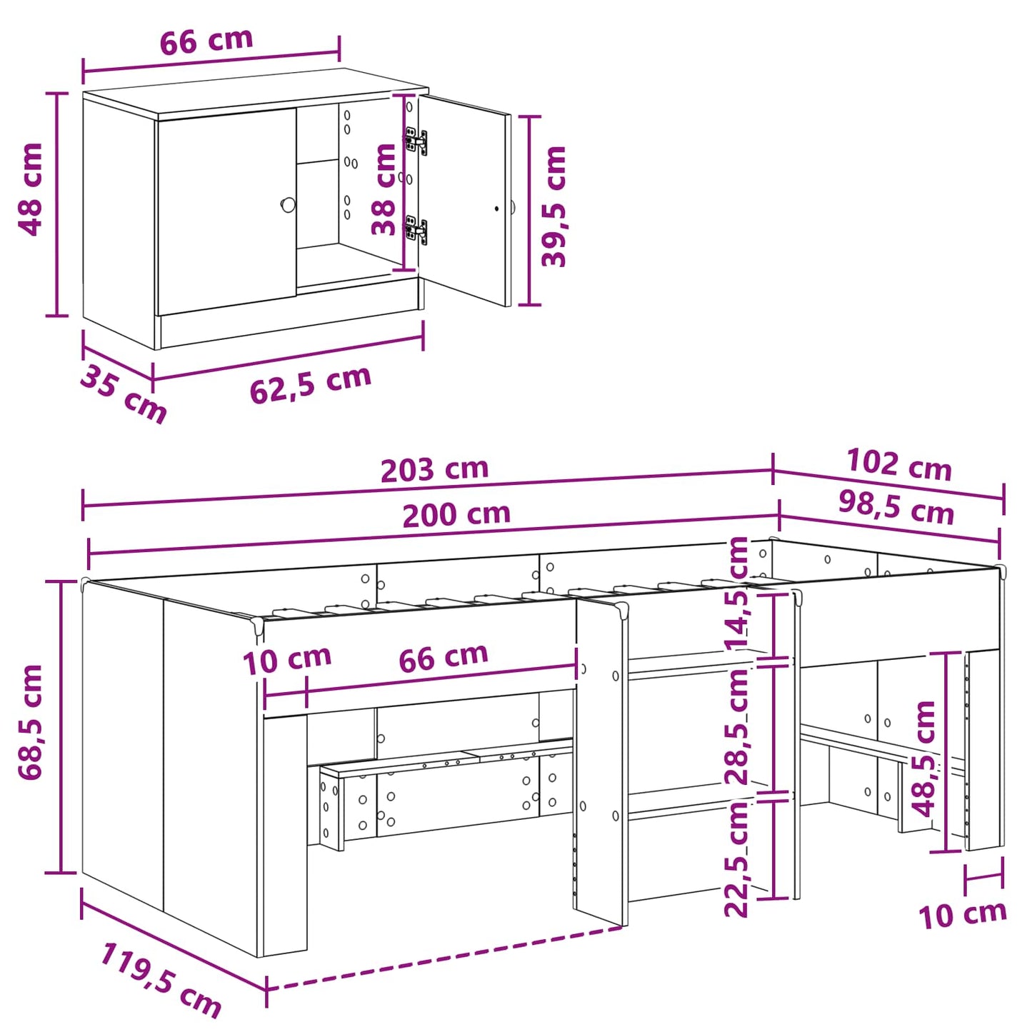 vidaXL Σκελετός κρεβατιού loft με ντουλάπι με αποθήκευση 3 τμχ. Λευκό