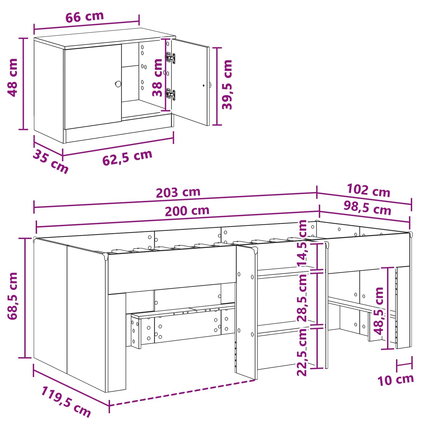 vidaXL Σκελετός κρεβατιού loft με ντουλάπι 3 τμχ. Artisan Δρυς