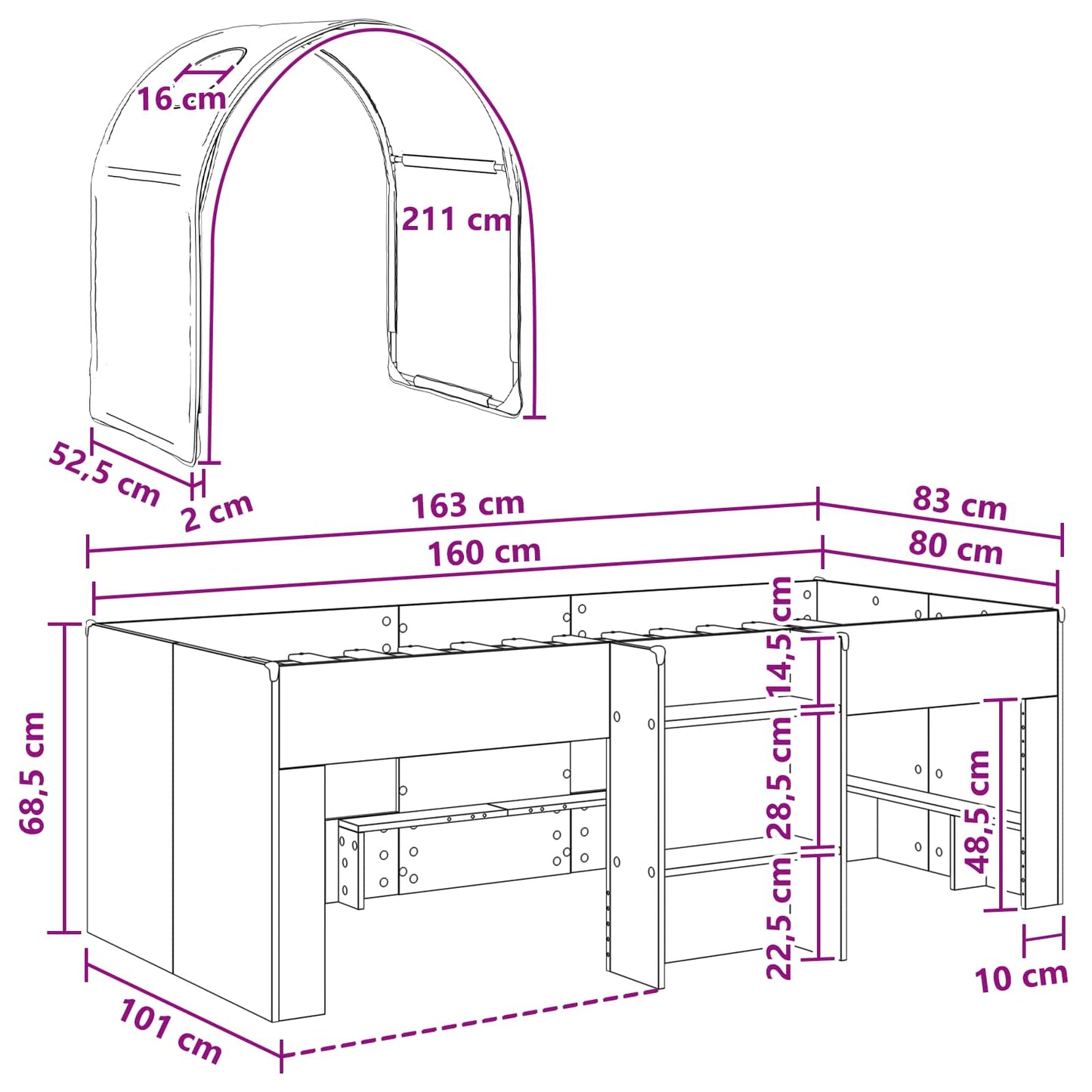 vidaXL Κρεβάτι με Τούνελ 4 pcs Λευκό και Μπλε Επεξεργασμένο Ξύλο