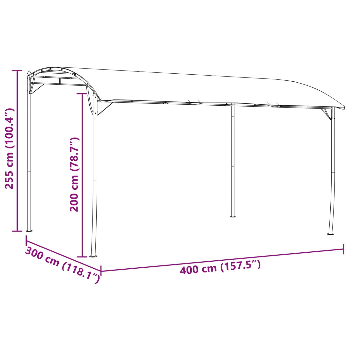 vidaXL Κιόσκι 4 x 3 x 2,55 m Πράσινο Ύφασμα και αλουμίνιο 180
