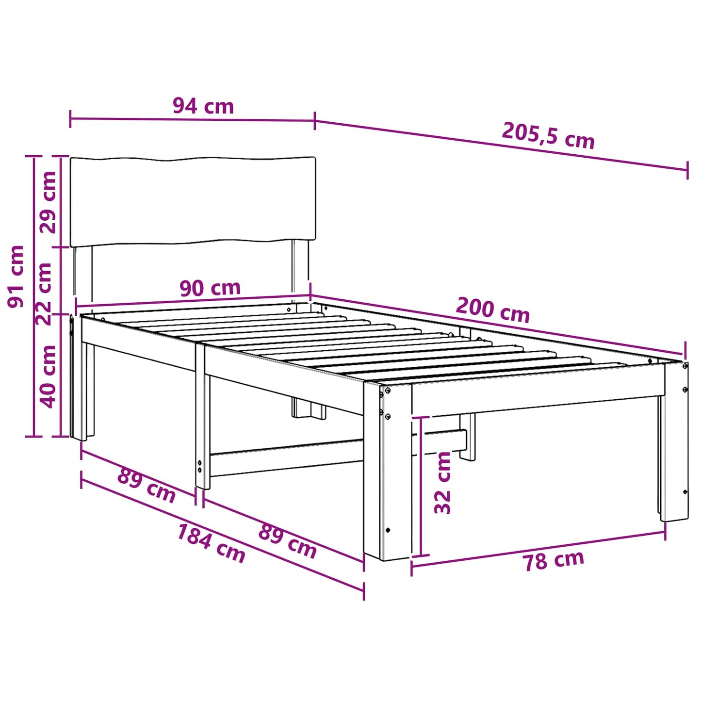vidaXL Μονό Κρεβάτι με Κεφαλάρι ROSTOCK Λευκό 90 x 200 cm