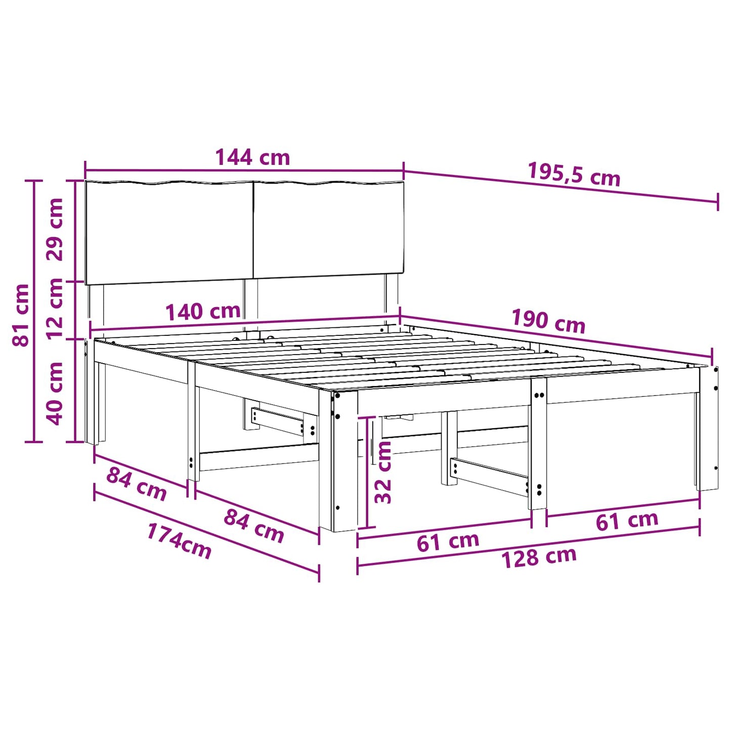vidaXL Διπλό Κρεβάτι με Κεφαλάρι ROSTOCK Φυσικό 140 x 190 cm