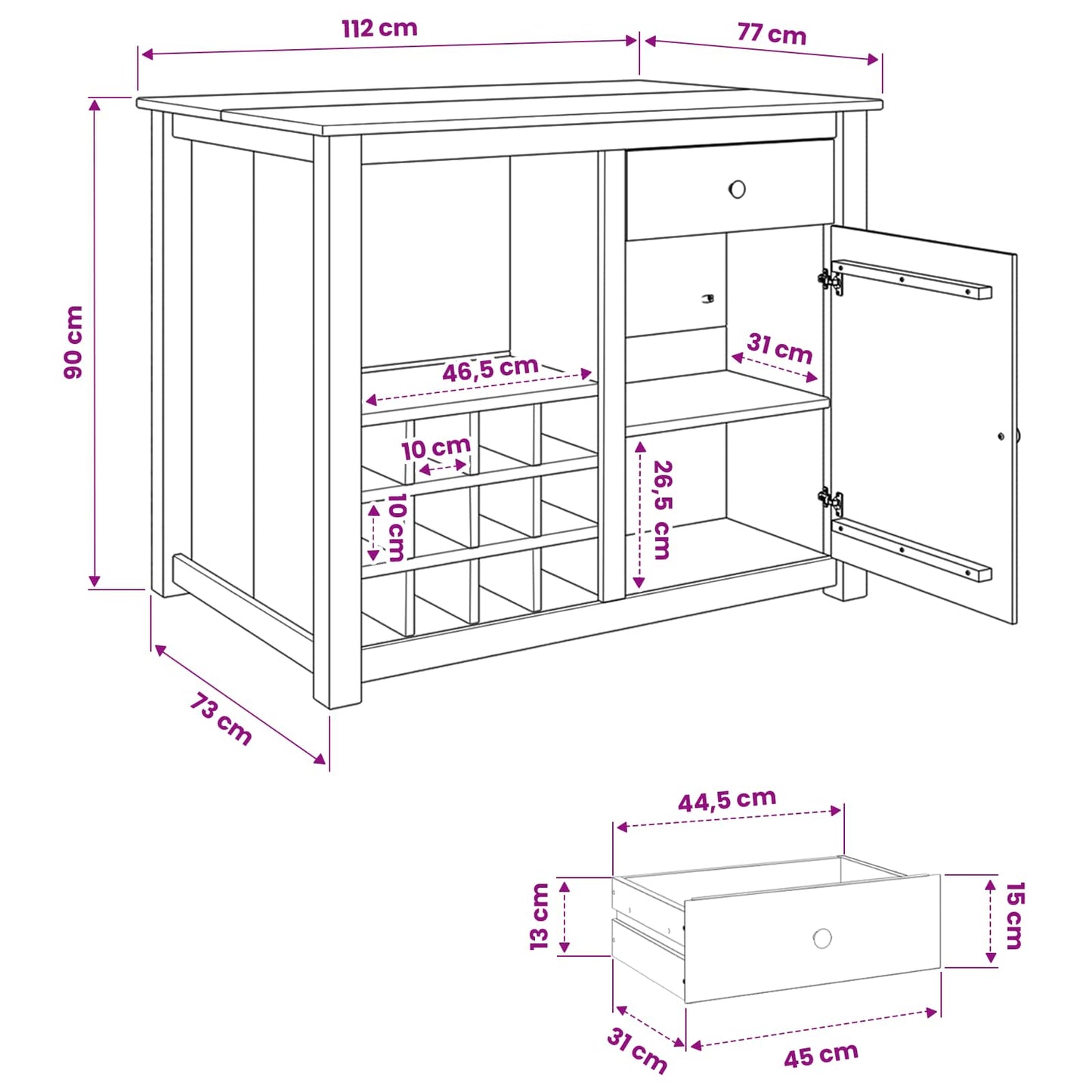 vidaXL Καρότσι Κουζίνας PANAMA 2 pcs Κερί Μέλι 112 x 77 x 90 εκ