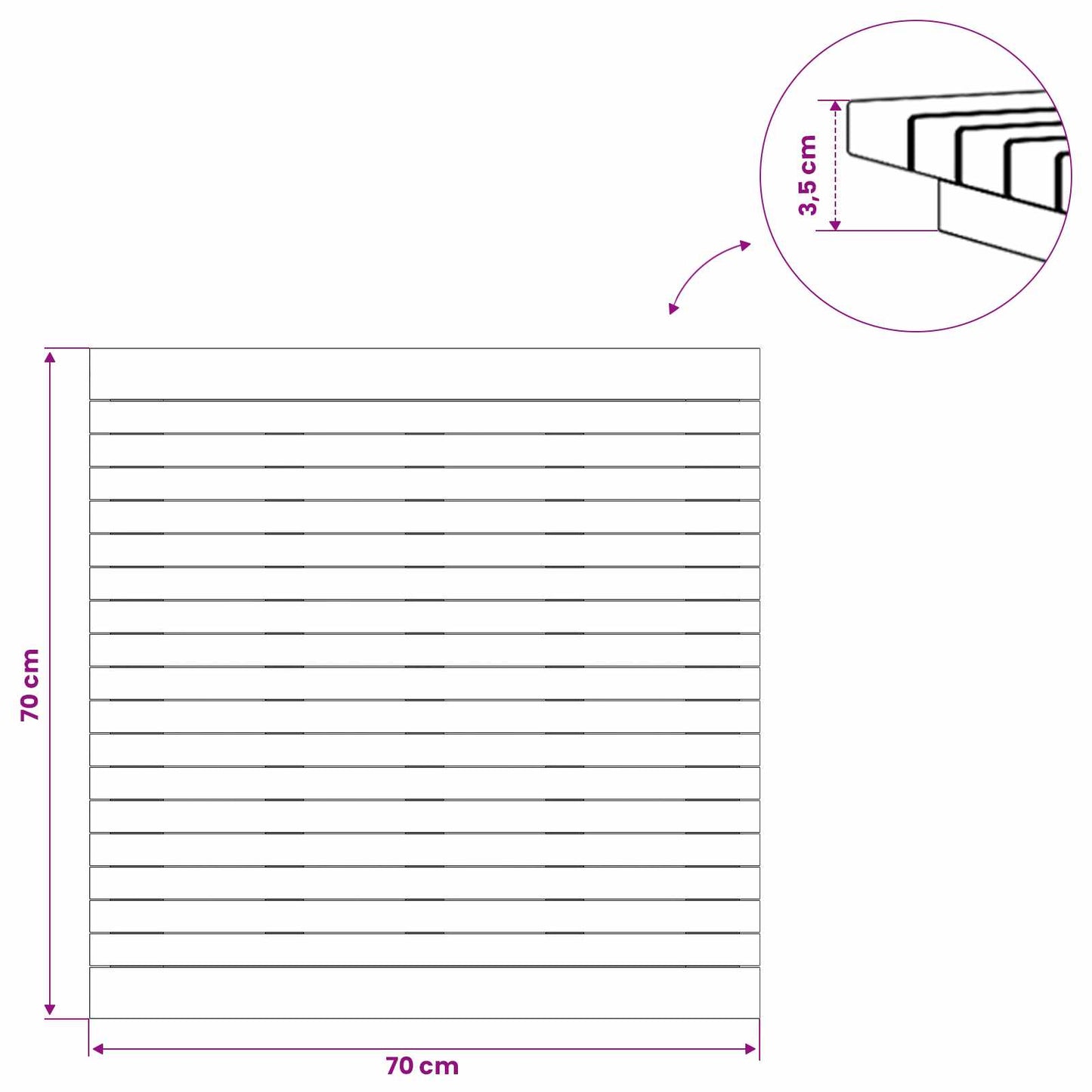 vidaXL Καπάκι τραπεζιού 70 x 70 x 3,5 εκ τετράγωνο Στερεό Ξύλο Τίκ