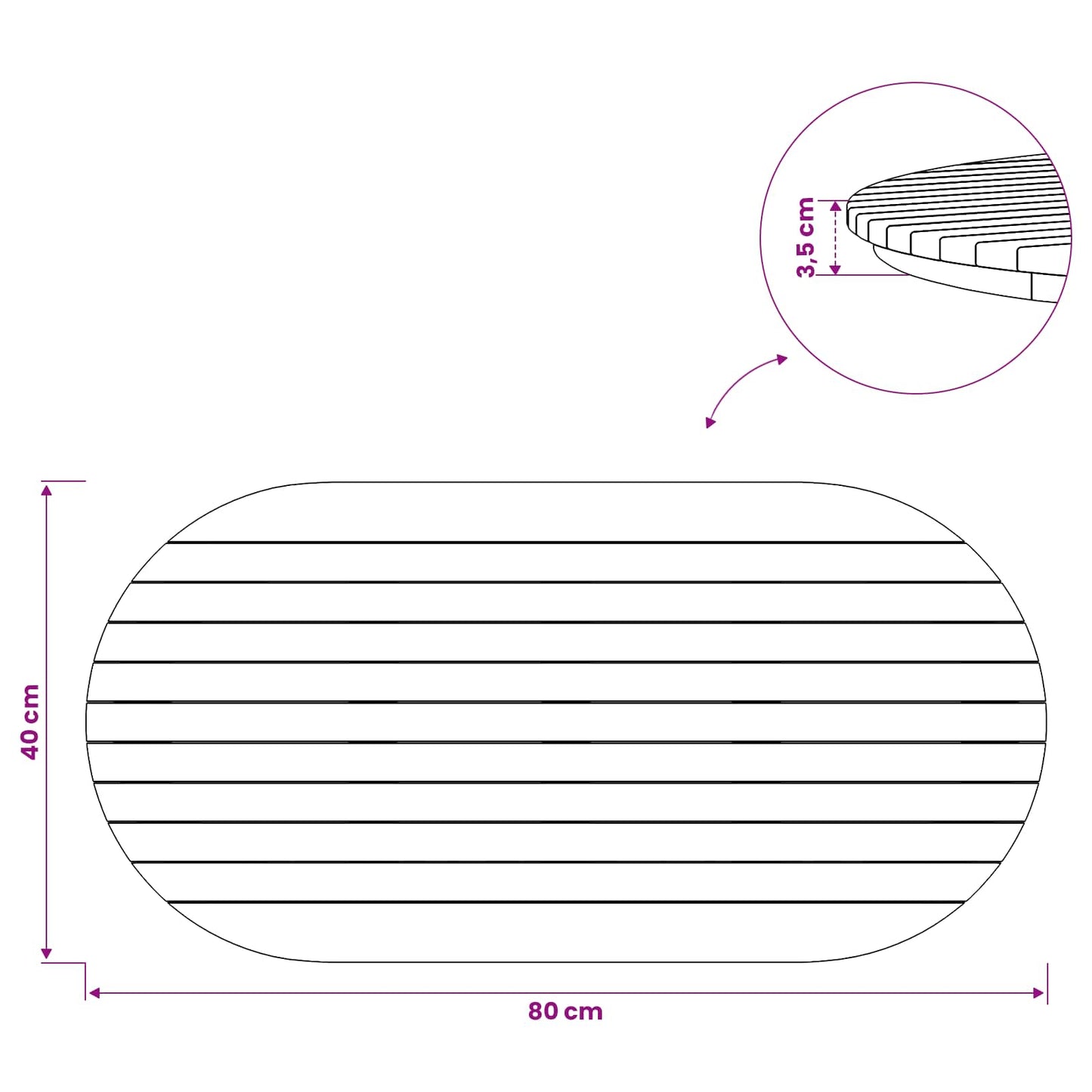 vidaXL Καπάκι τραπεζιού 80 x 40 x 3,5 εκ. Ωοειδής Στερεό Ξύλο Τίκ