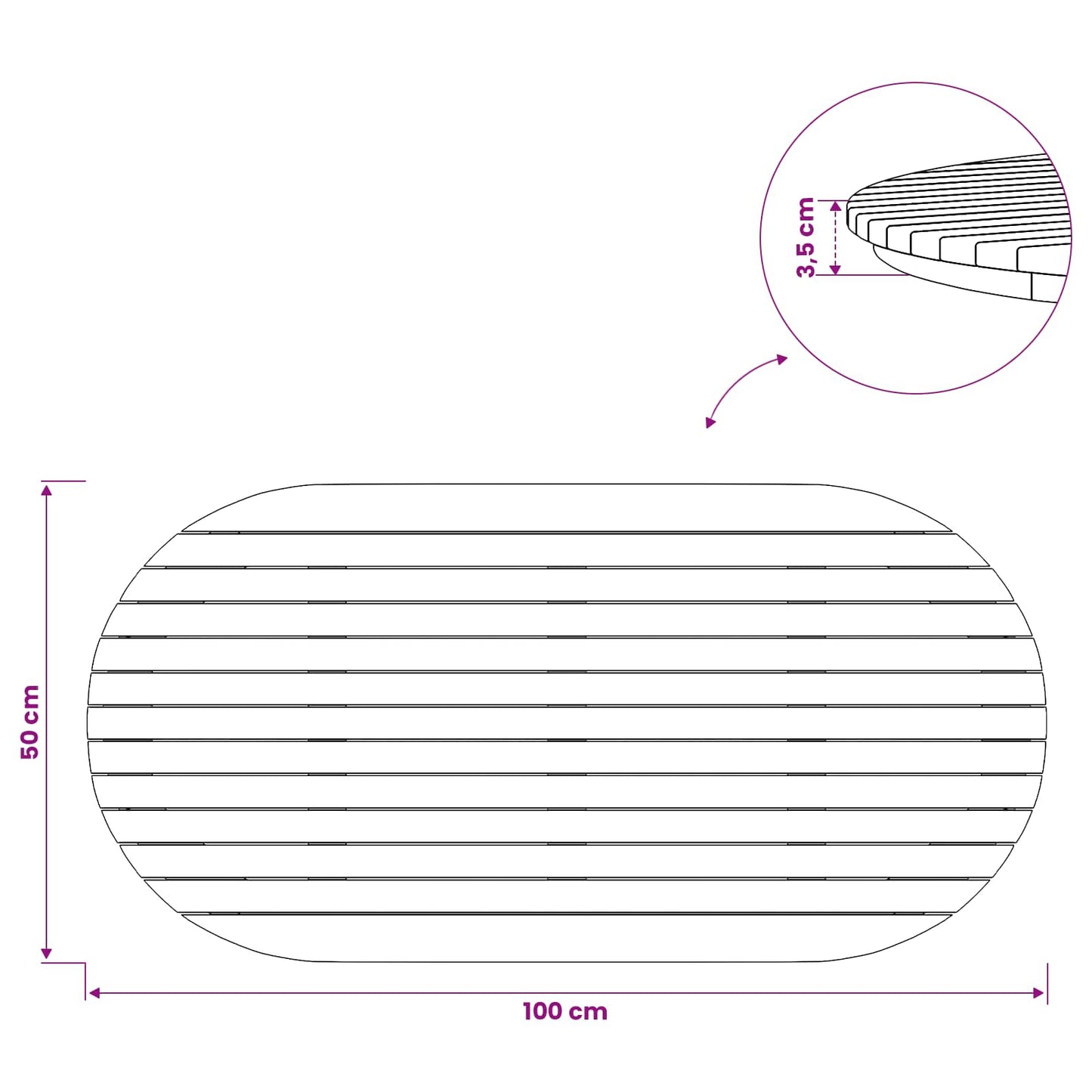vidaXL Καπάκι τραπεζιού 100 x 50 x 3,5 εκ. Ωοειδής Στερεό Ξύλο Τίκ