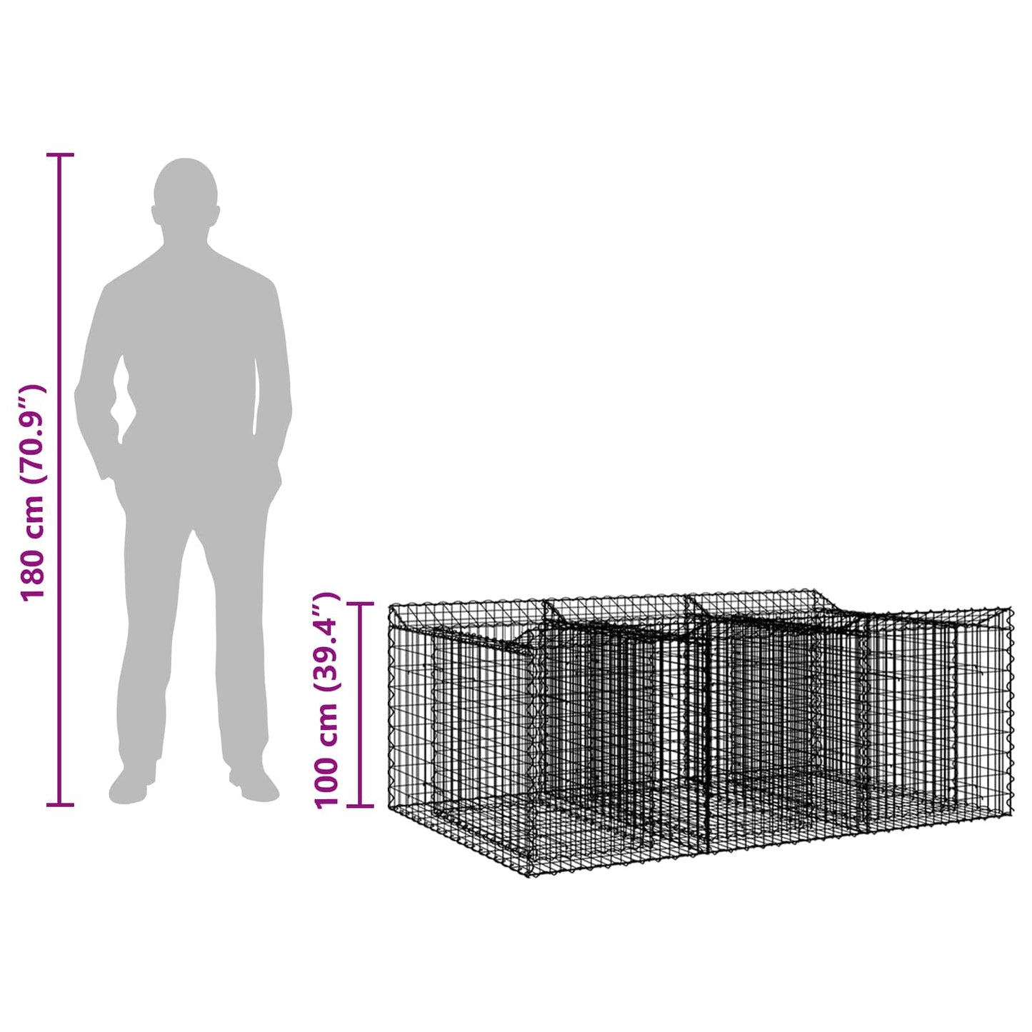 vidaXL Ανασηκωμένο κρεβάτι gabion Ασημί 150 x 100 x 60 εκ