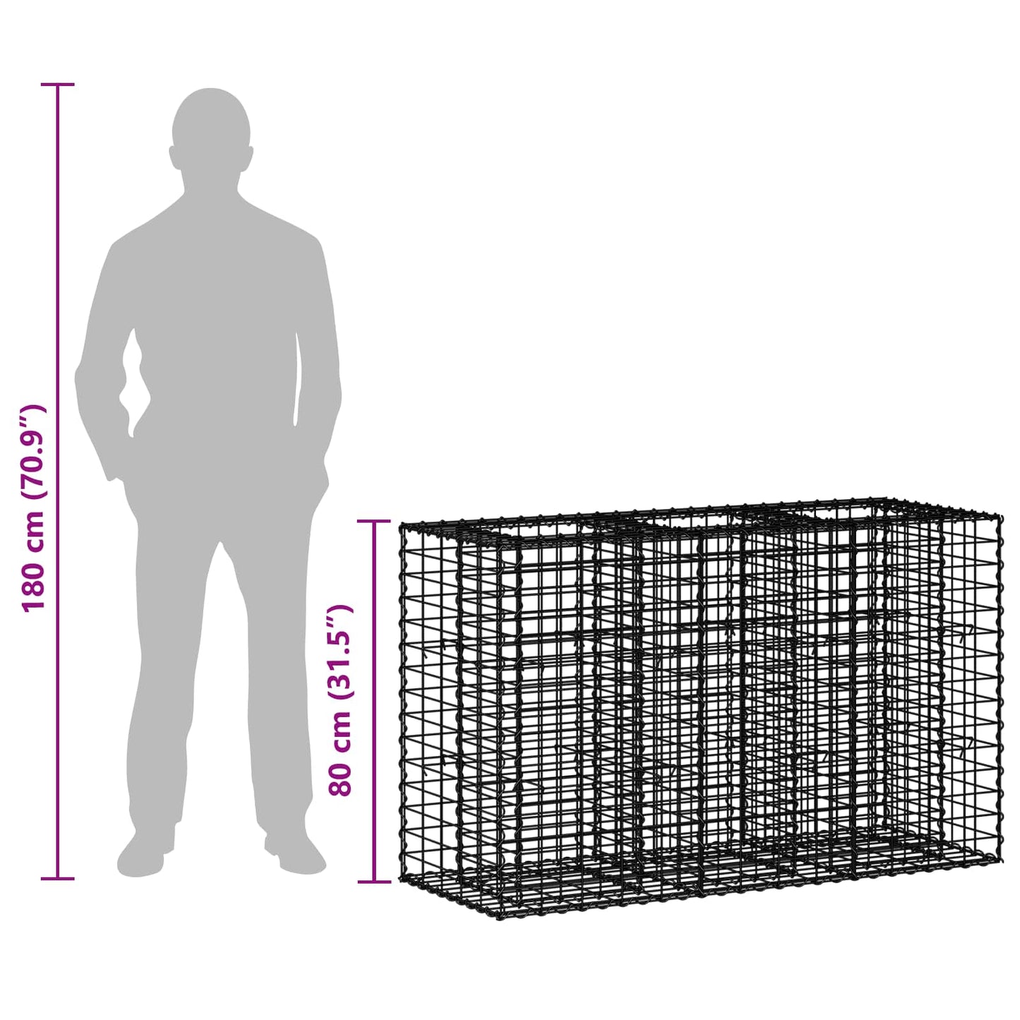 vidaXL Ανασηκωμένο κρεβάτι gabion Ασημί 130 x 50 x 80 cm