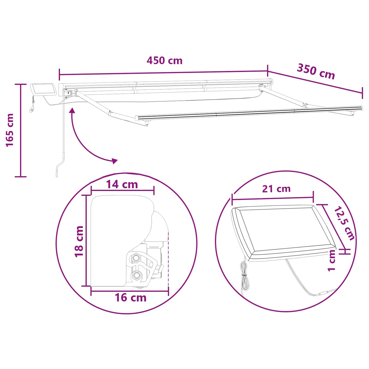 vidaXL Χειροκίνητο πλαίσιο τέντας με LED Άμμος 4,5 x 3,5 μ