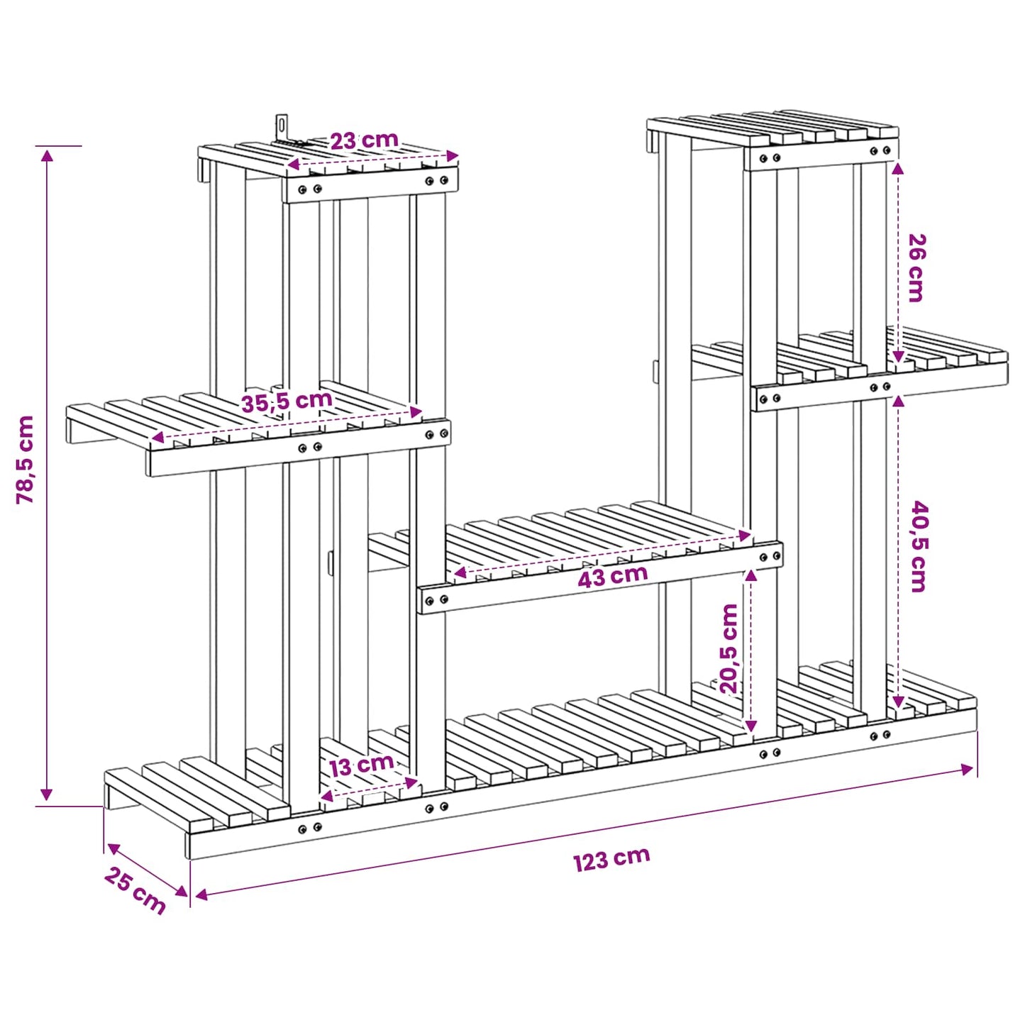 vidaXL Βάση φυτών Λευκό 123 x 25 x 78,5 εκ. Στερεό Ξύλο Ακακίας