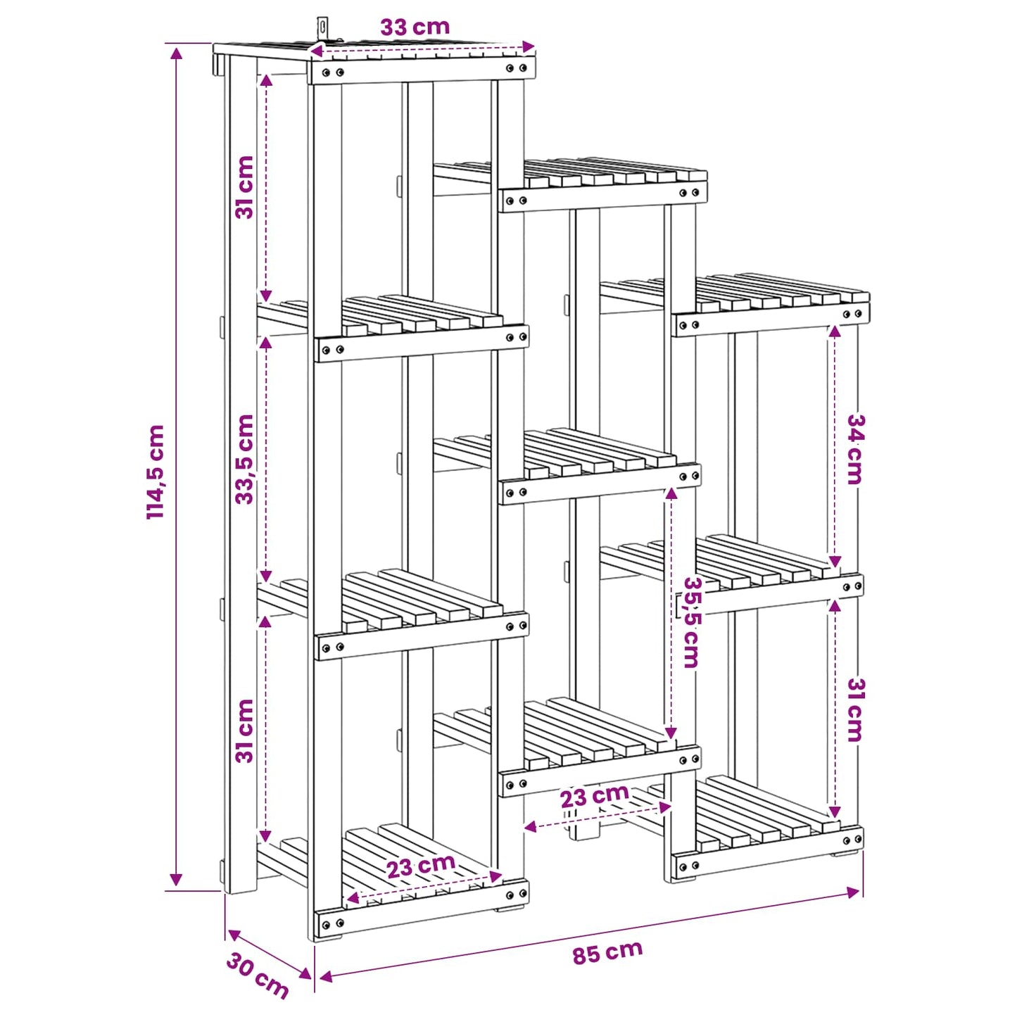 vidaXL Βάση φυτών Φυσικό 85 x 30 x 114,5 εκ. Στερεό Ξύλο Ακακίας