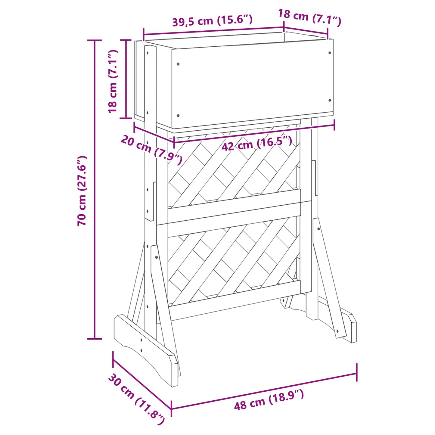 vidaXL Καθέτος κήπος με πέργκολα Γκρι 48 x 30 x 70,5 εκ