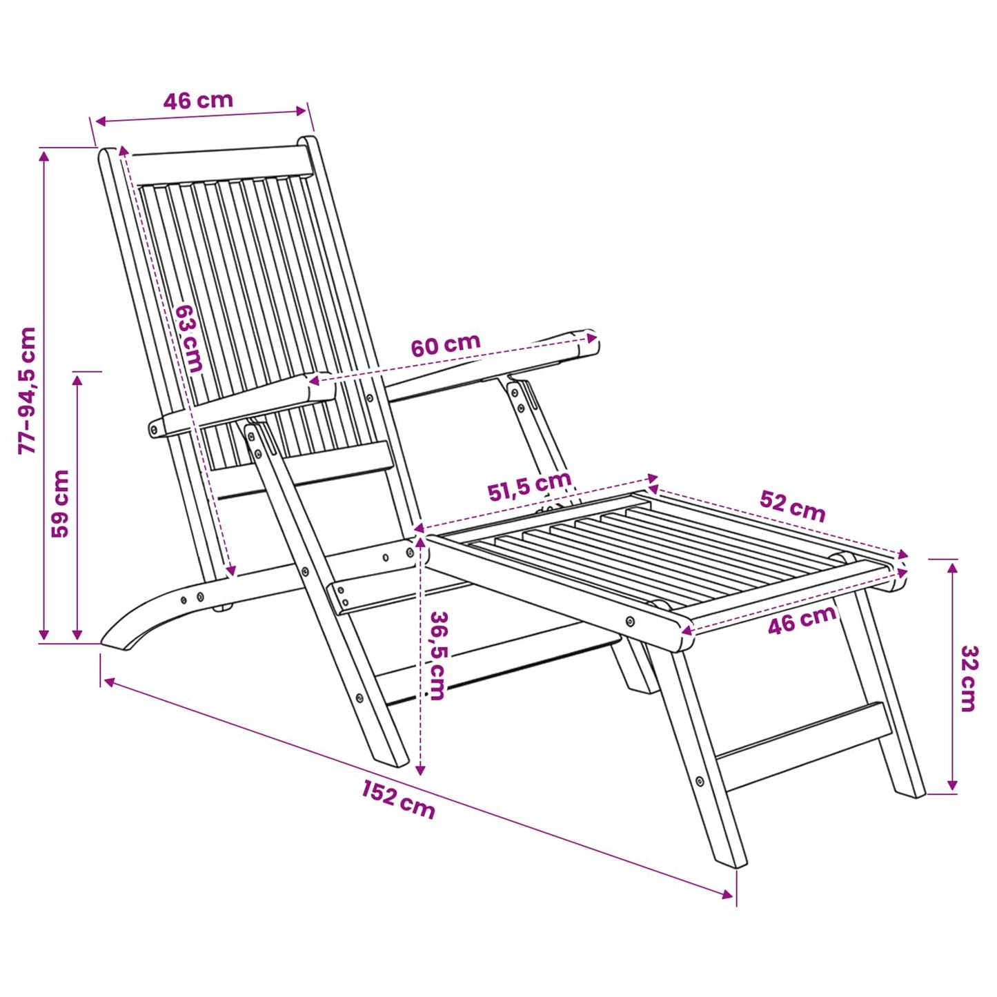 vidaXL Αναδιπλούμενη Πολυθρόνα Βεράντας 2 pcs Φυσικό Στερεό Ξύλο Τίκ
