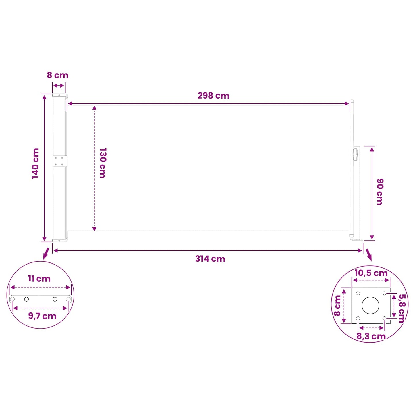 vidaXL Ανακλινόμενος Πλευρικός Απλώστρα 140 x 300 cm Πολυεστέρας