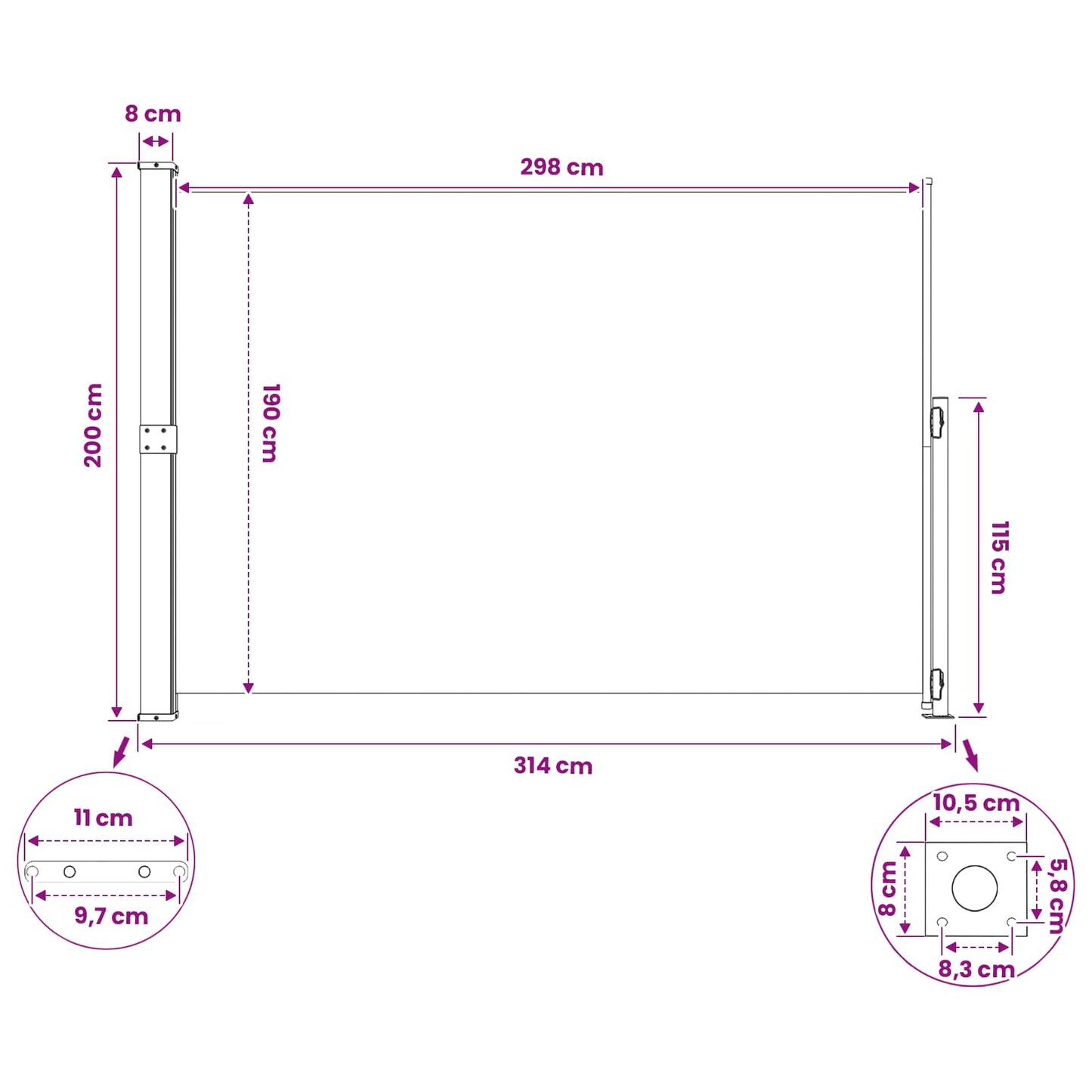 vidaXL Ανακλινόμενος Πλευρικός Απλώστρα 200 x 300 cm