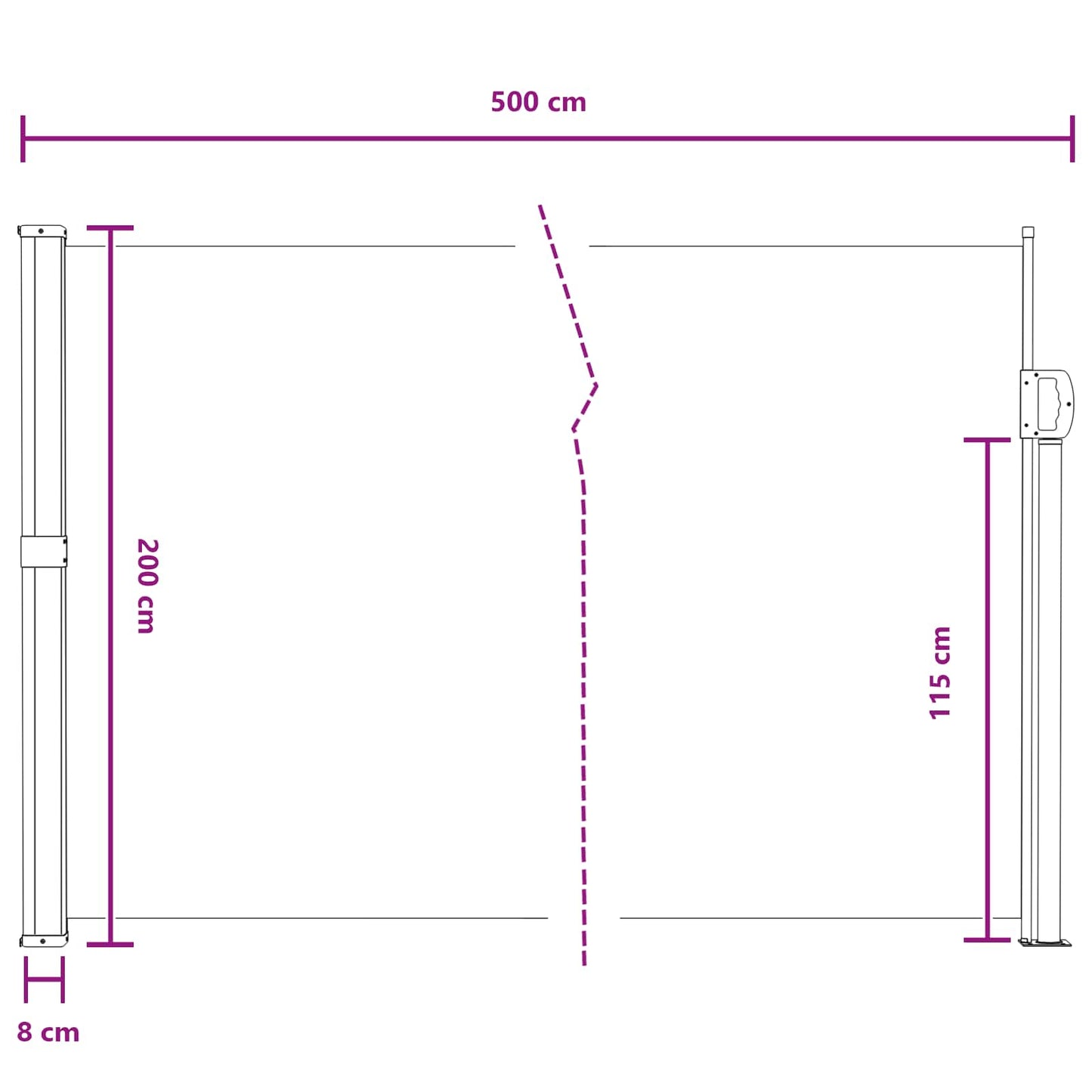 vidaXL Ανακλινόμενος Πλευρικός Απλώστρα 500 x 200 cm Πολυεστέρας