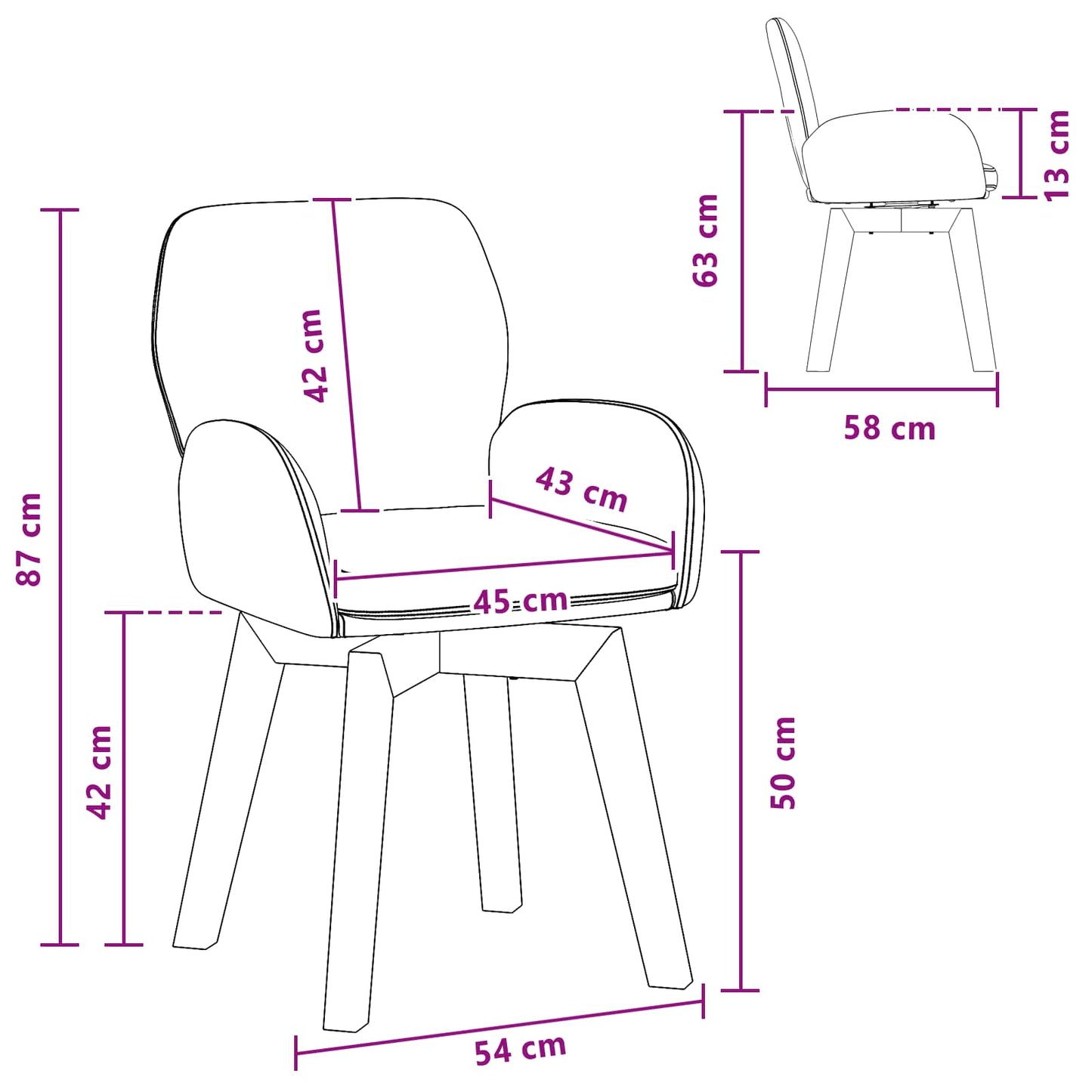 vidaXL Καρέκλες φαγητού 6 pcs Μπουκλέ Μαύρο 59 x 57 x 85 εκ.