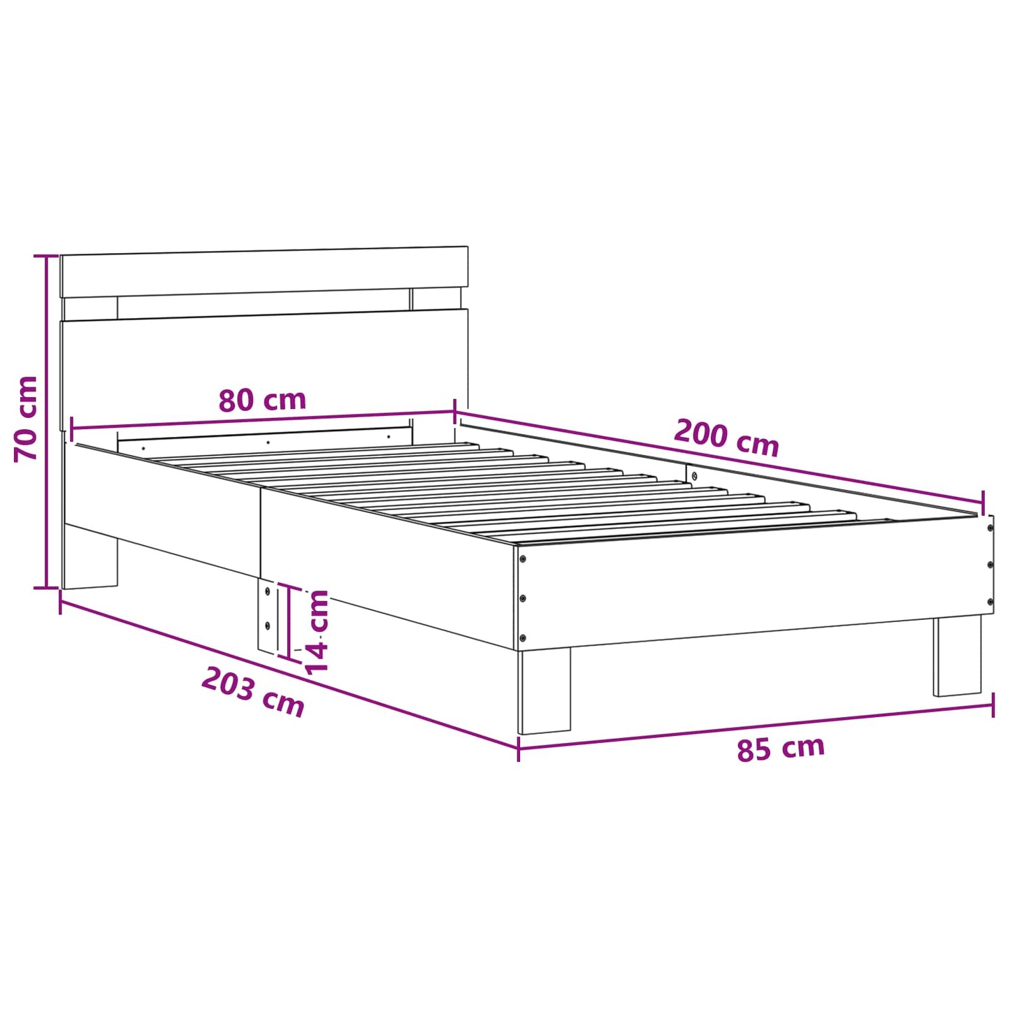 vidaXL Κρεβάτι με φωτισμό LED Sonoma Δρυς 80 x 200 cm