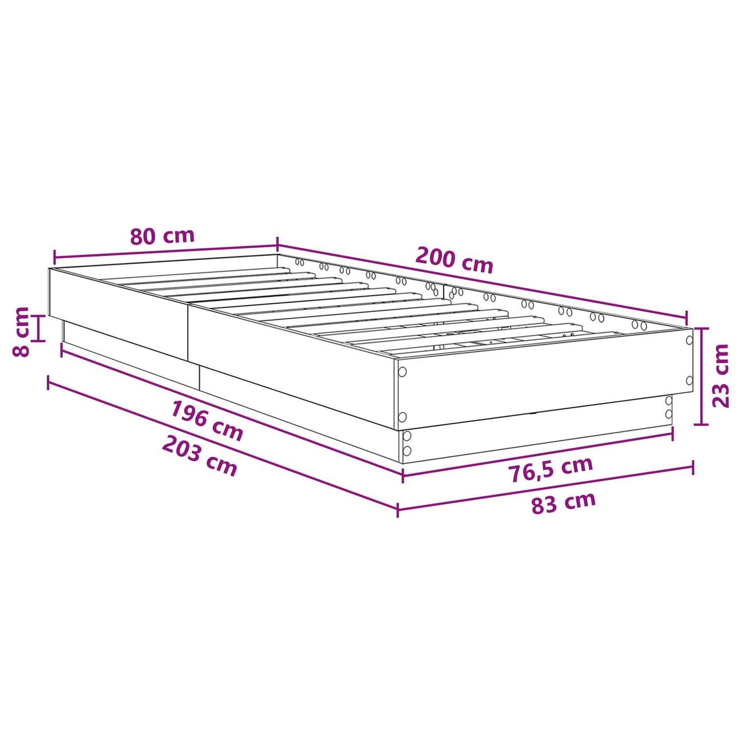 vidaXL Κρεβάτι με φωτισμό LED Γκρι Σκυροδέματος 80 x 200 cm
