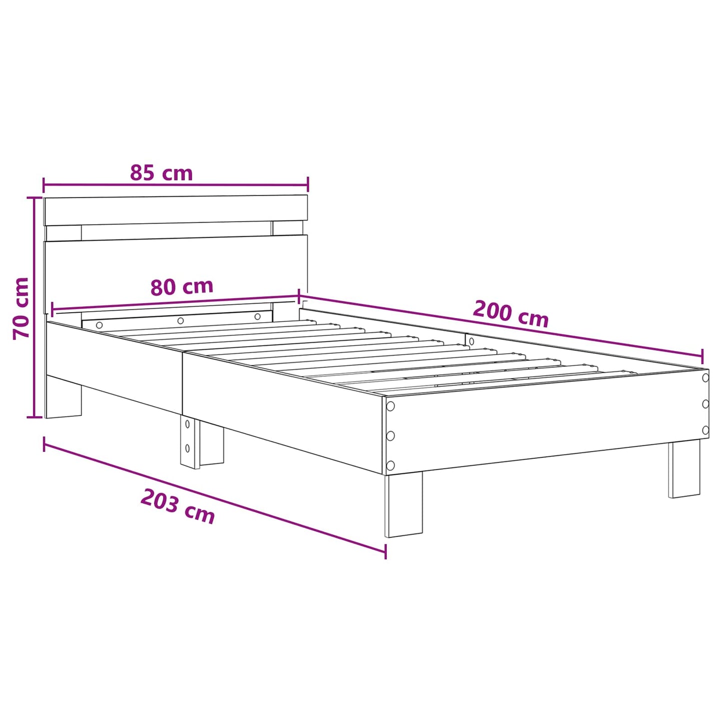 vidaXL Κρεβάτι με Κεφαλάρι Λευκό 80 x 200 cm Επεξεργασμένο Ξύλο